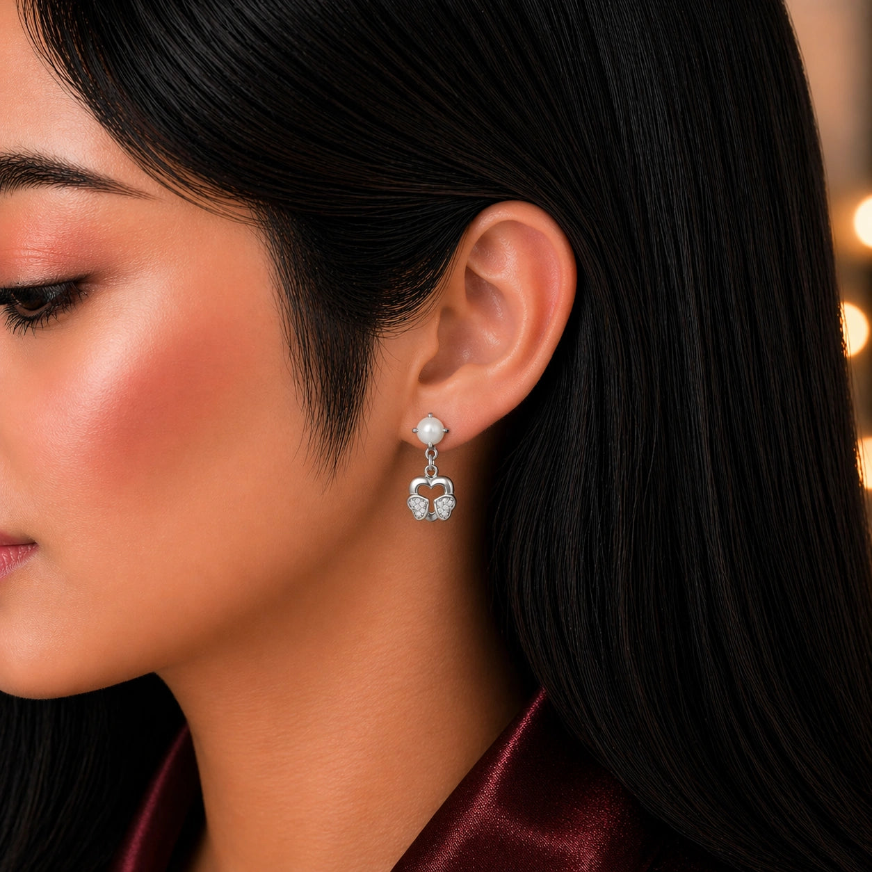Sterling Silver Heart Pearl Drop Earrings  Ishna