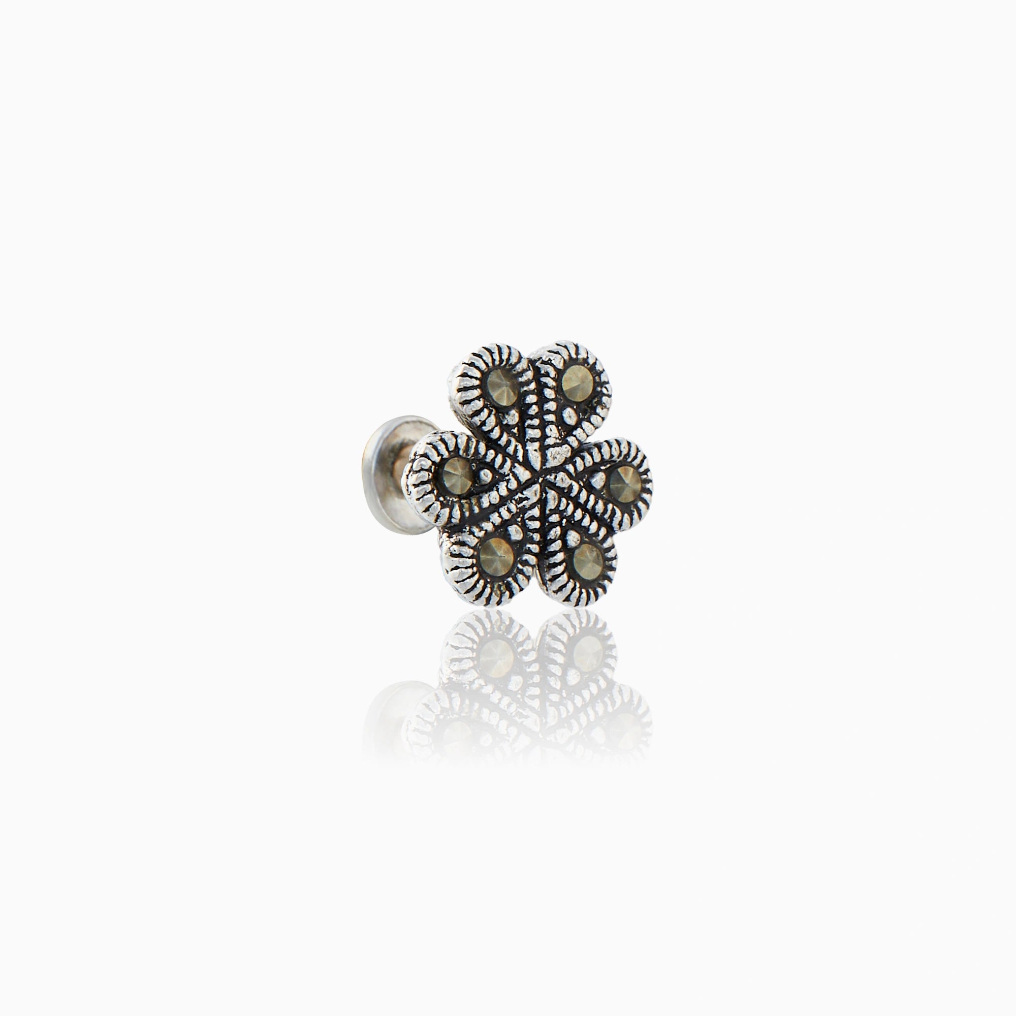 Sterling Silver Marcasite Flower Nose Pin Ishna