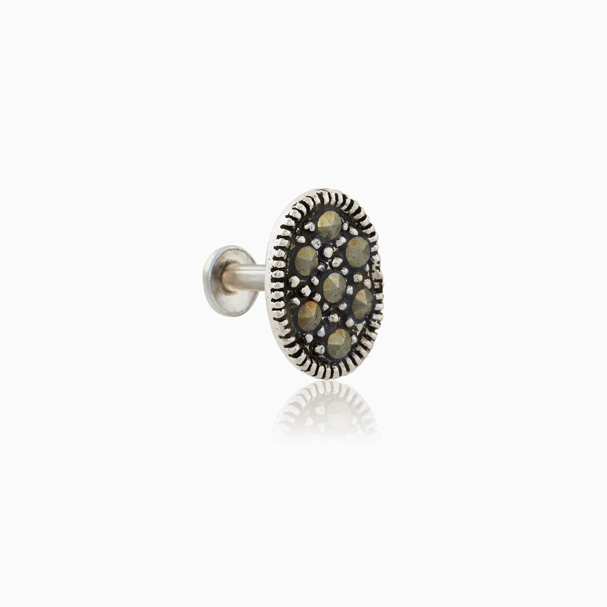 Sterling Silver Marcasite Round Nose Pin Ishna