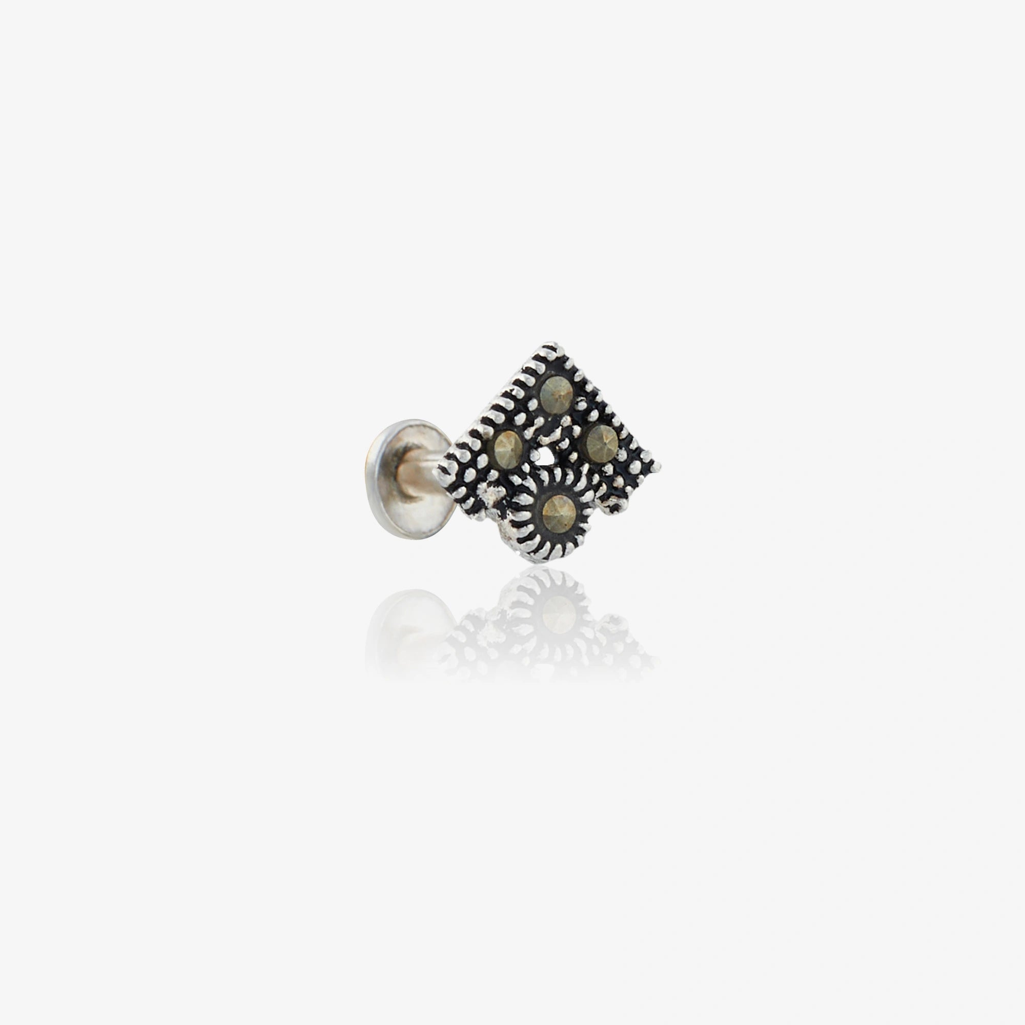 Sterling Silver Marcasite Square Nose Pin Ishna