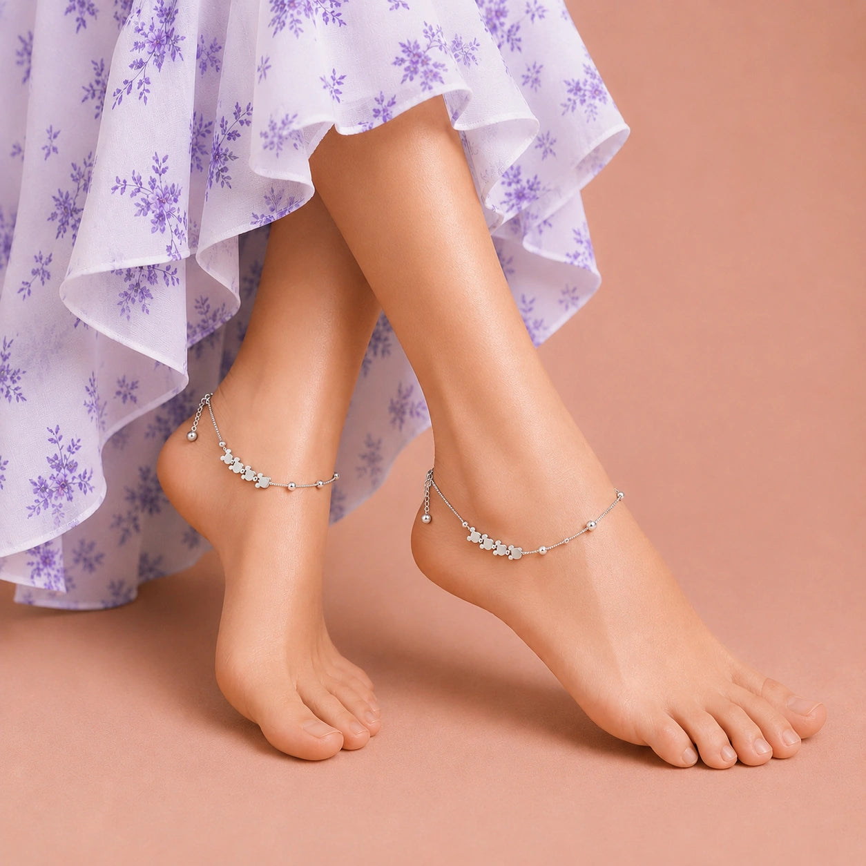 Sterling Silver Mickey Charm Anklet Ishna