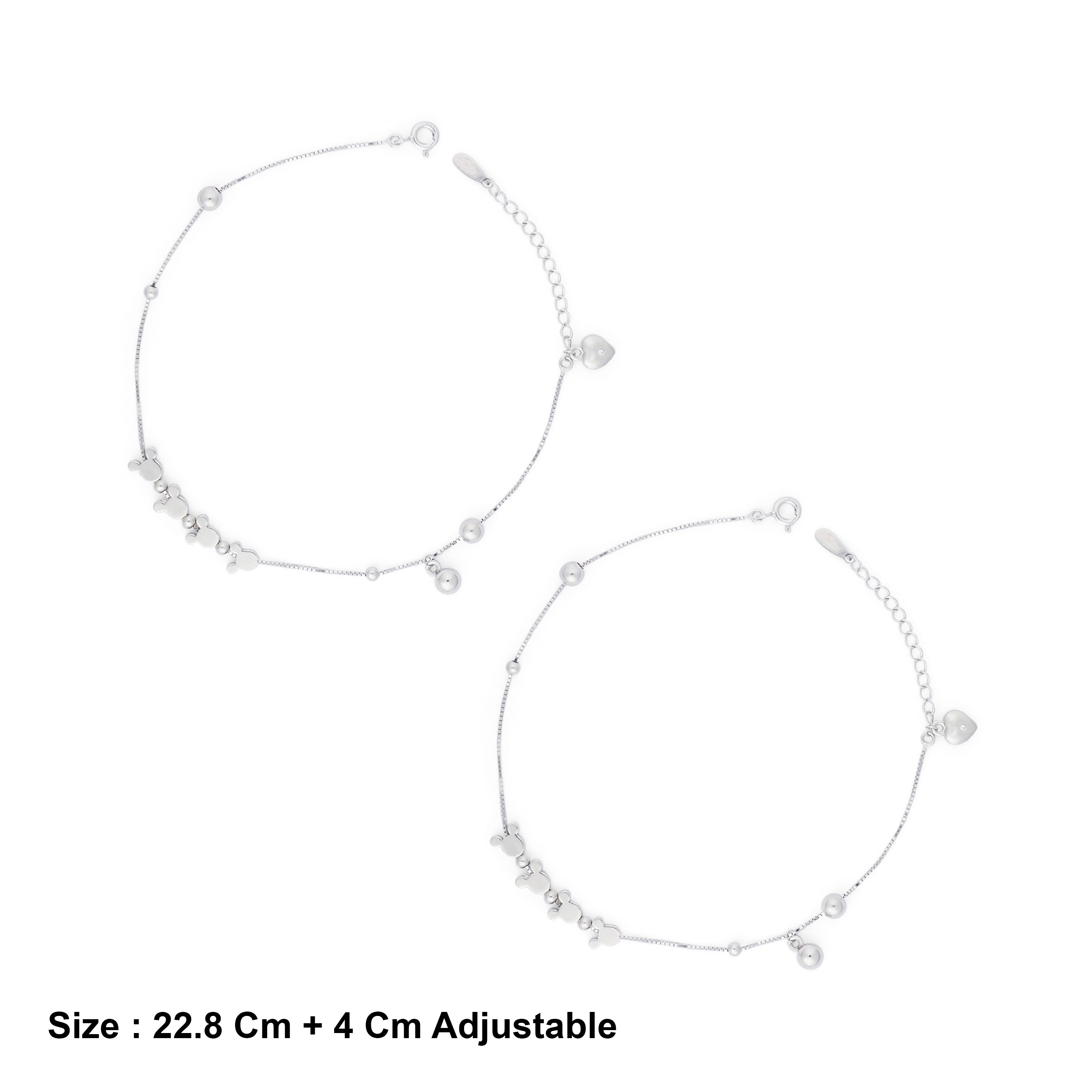 Sterling Silver Mickey Motif Charm Anklet Ishna