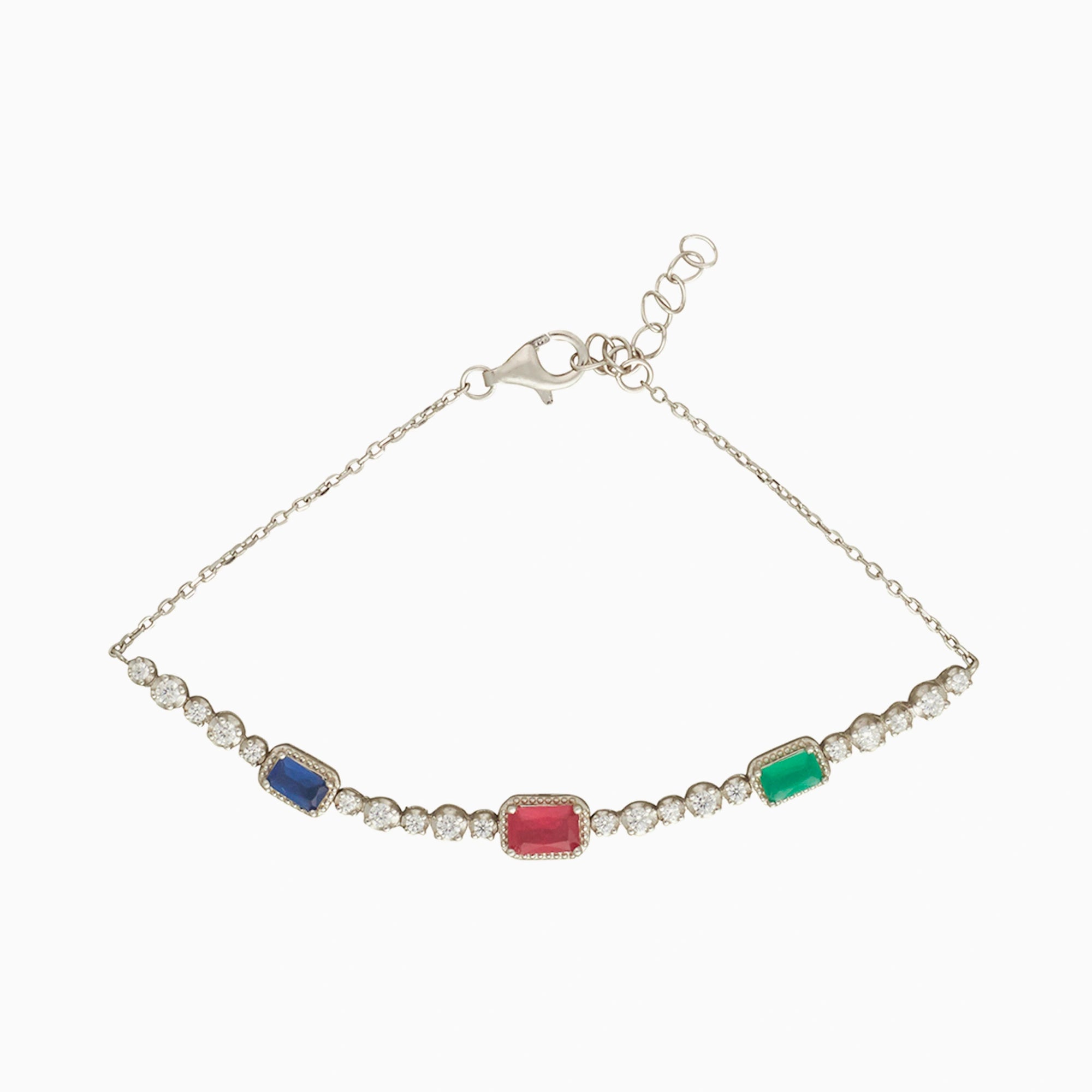 Sterling Silver Multi Gemstone  Studded Bracelet Ishna