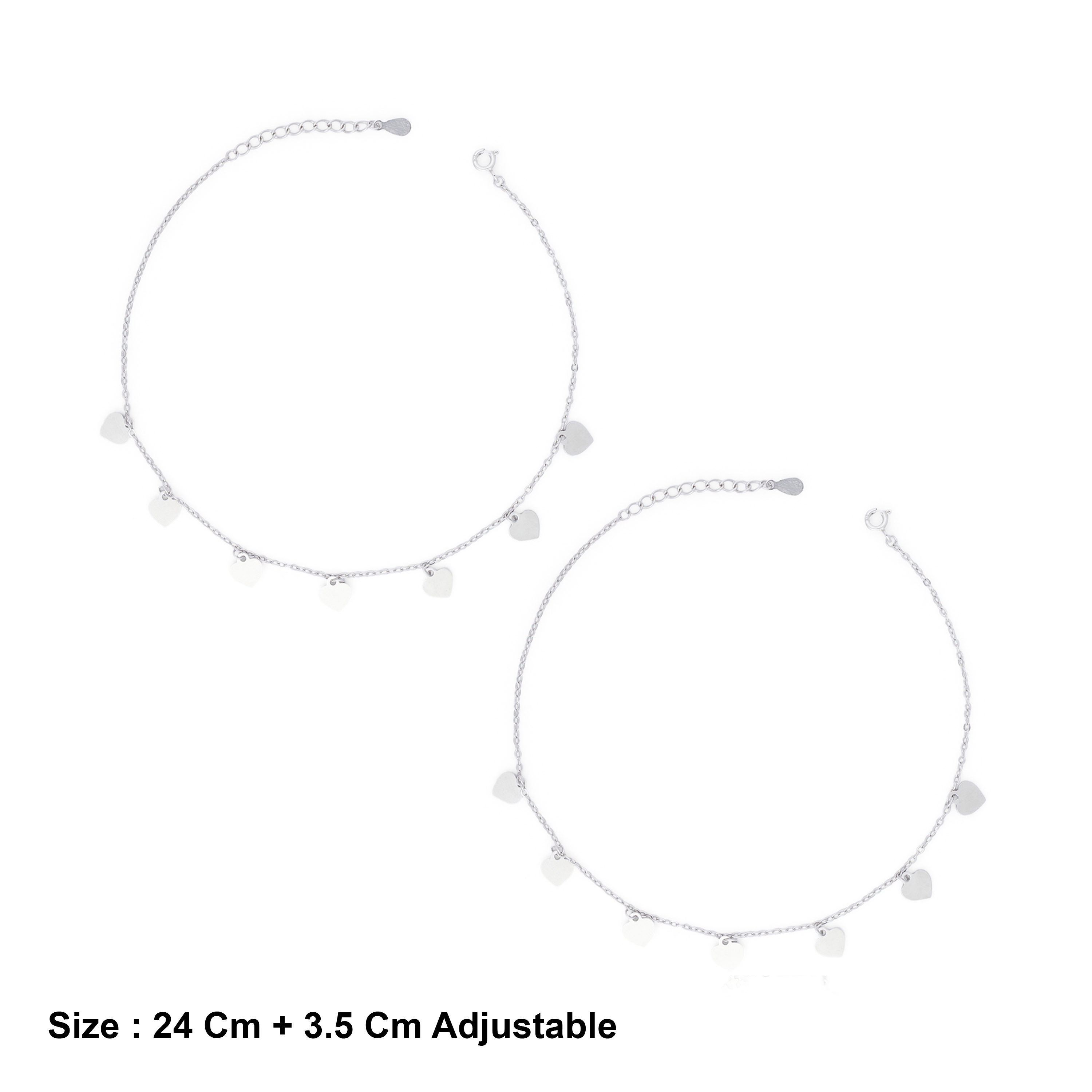 Sterling Silver Multi Heart Motif Anklet Ishna