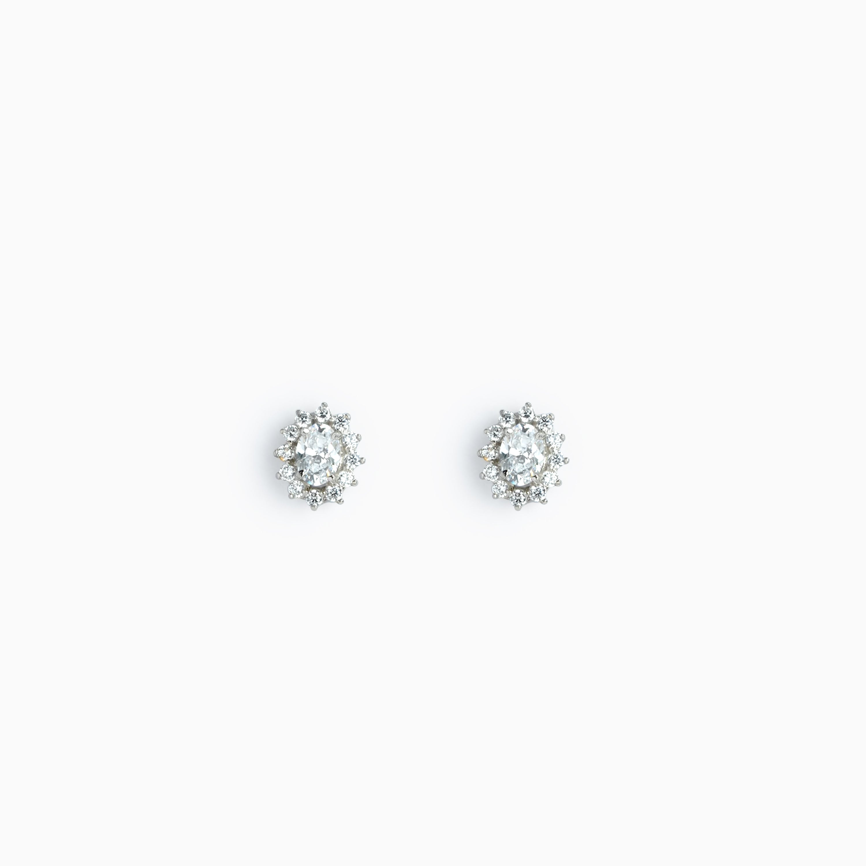 Sterling Silver Oval-Cut Floral Cluster Earrings Ishna 