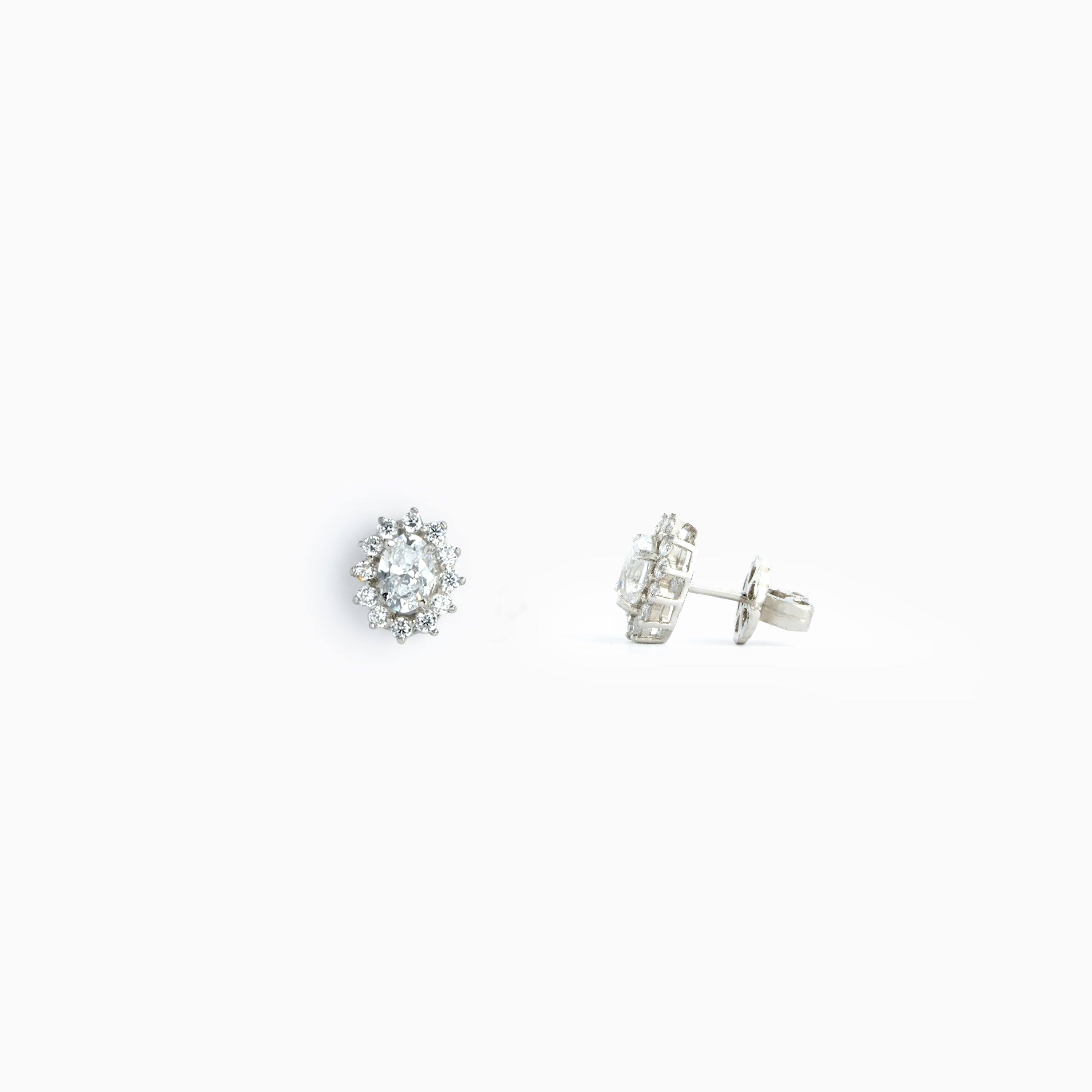 Sterling Silver Oval-Cut Floral Cluster Stud Ishna 
