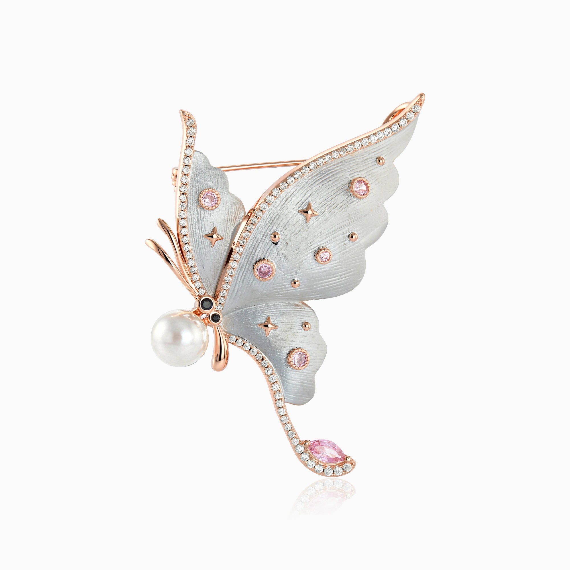 Sterling Silver Pearl Butterfly Brooch Ishna