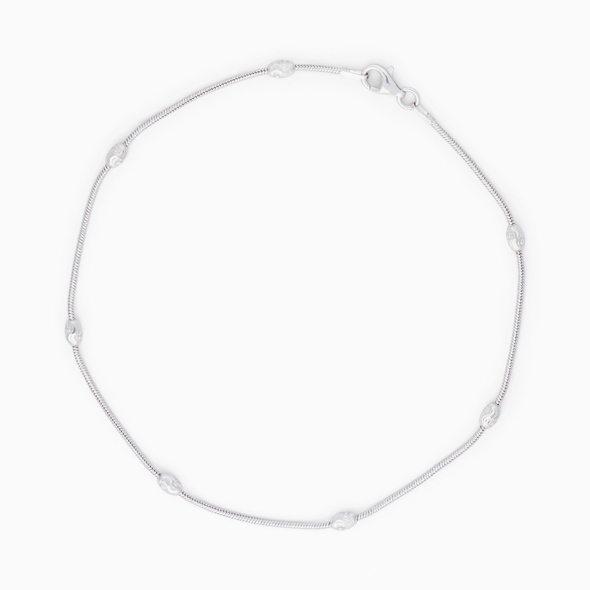 Sterling Silver Plain Bead Anklet Ishna