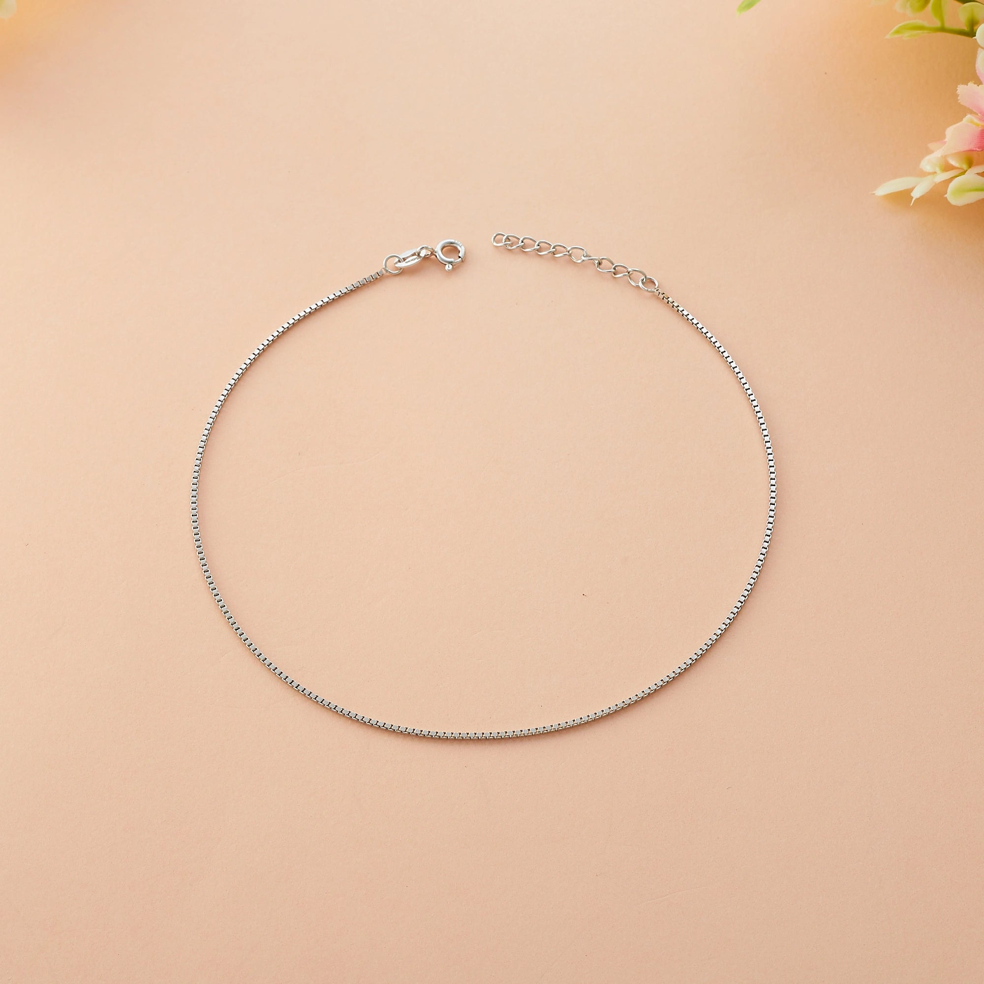 Sterling Silver Plain Box Anklet Ishna
