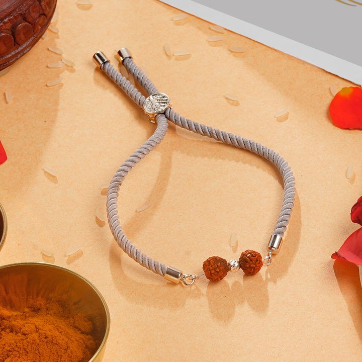 Sterling Silver Rakhi with Natural Rudraksha Beads