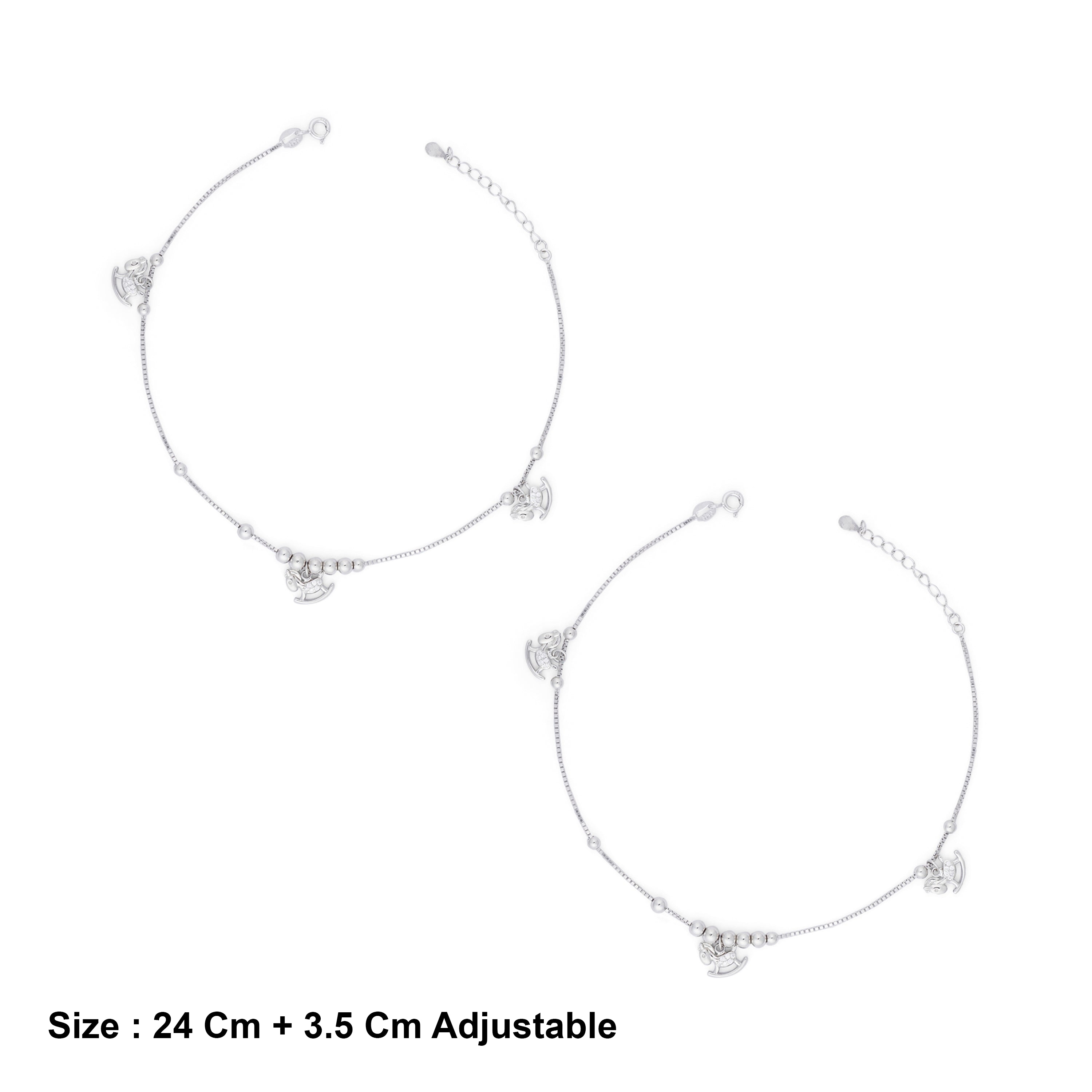 Sterling Silver Rocking Horse Motif Charm Anklet Ishna