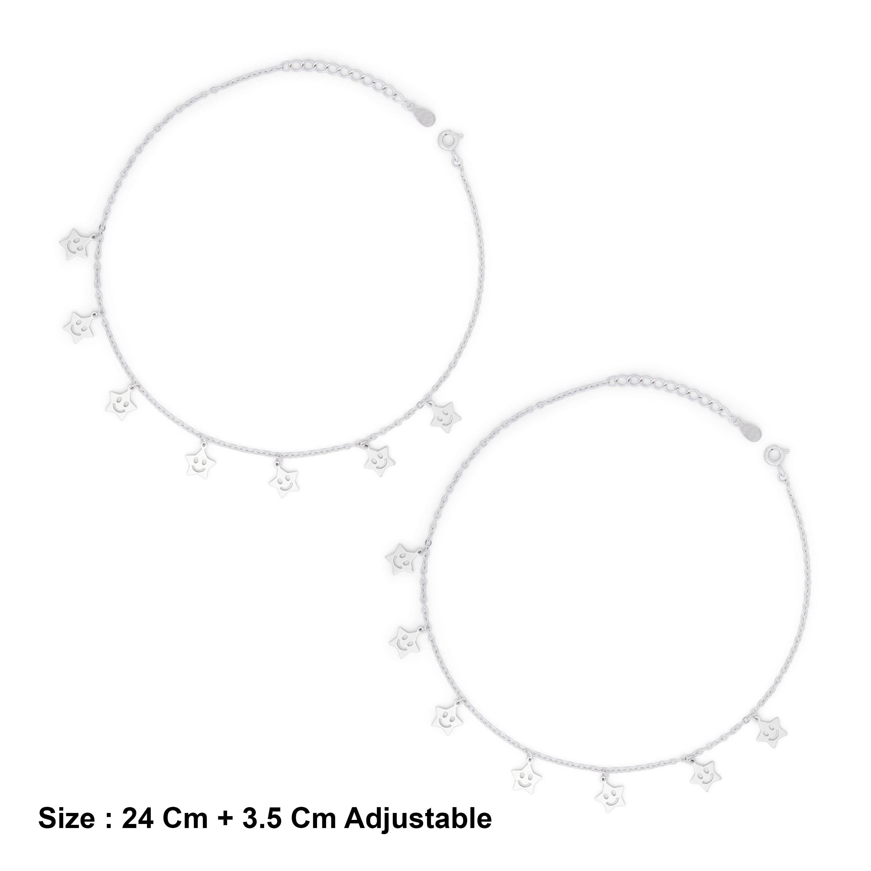 Sterling Silver Smiley Star Motif Anklet Ishna