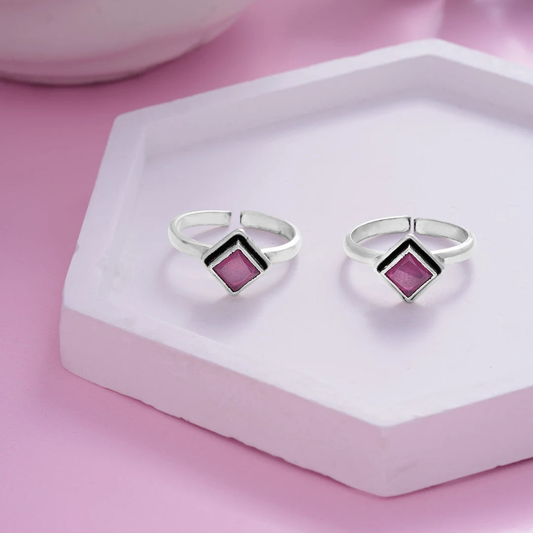 Sterling Silver Square Ruby Toe Ring Ishna
