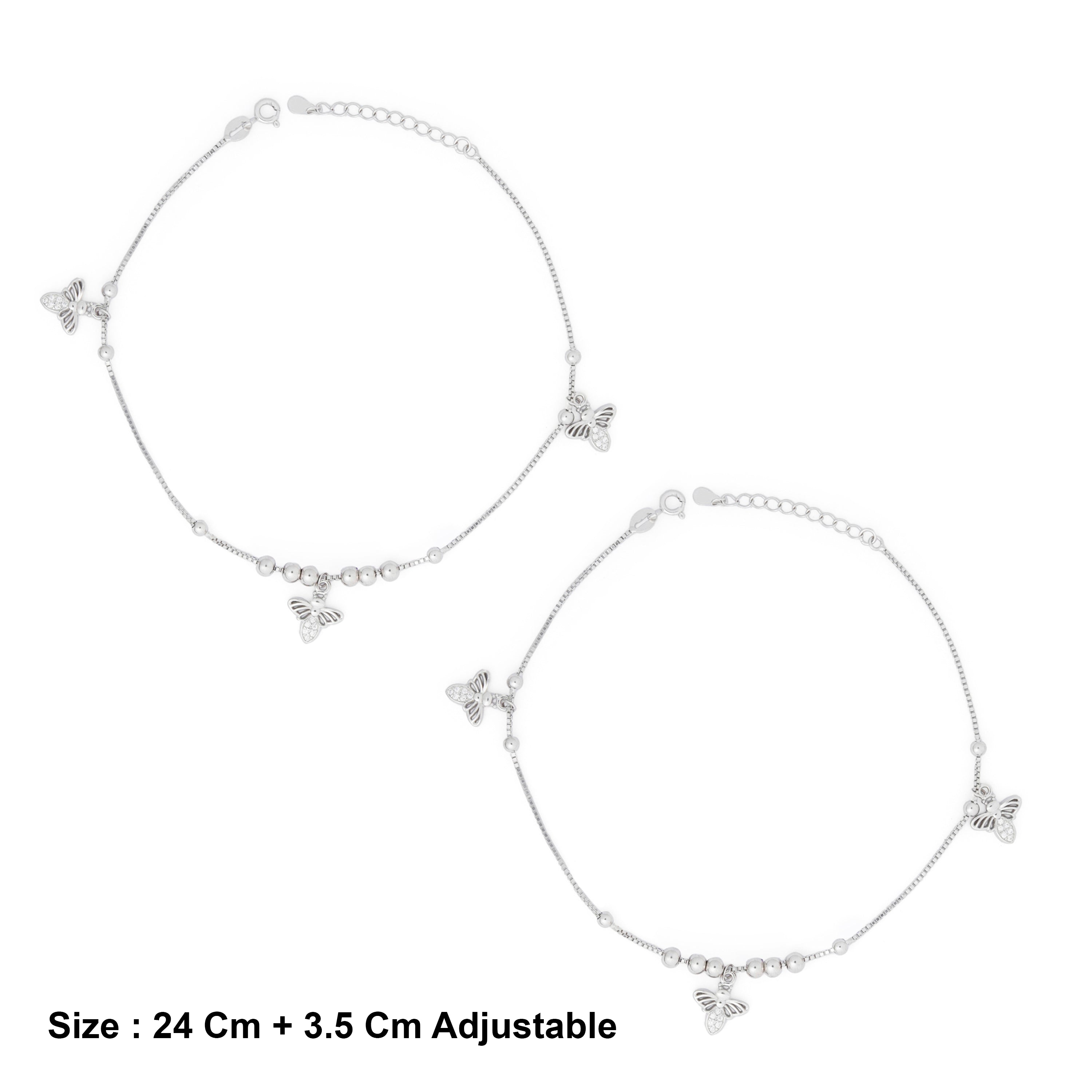 Sterling Silver Triple Bee Motif Anklet Ishna