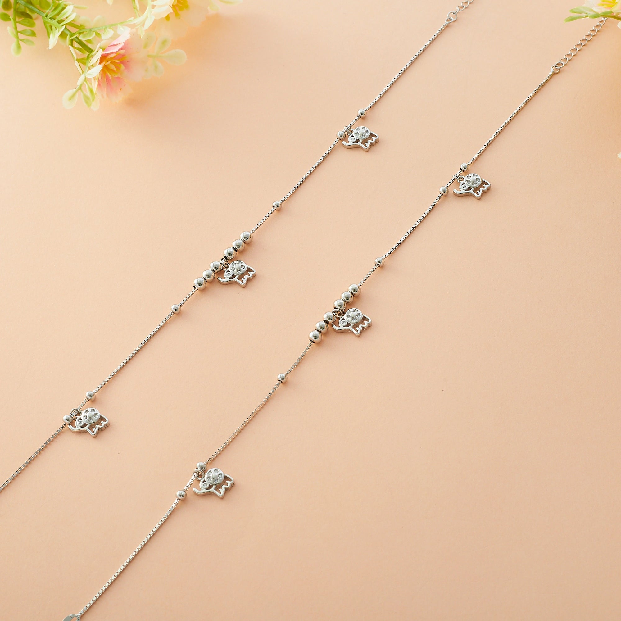 Sterling Silver Triple Elephant Charm Anklet