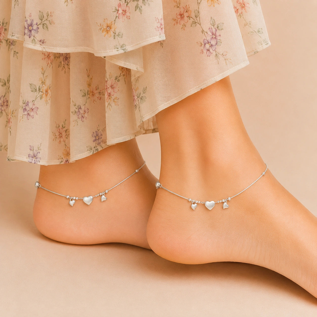 Sterling Silver Triple Heart Anklet Ishna