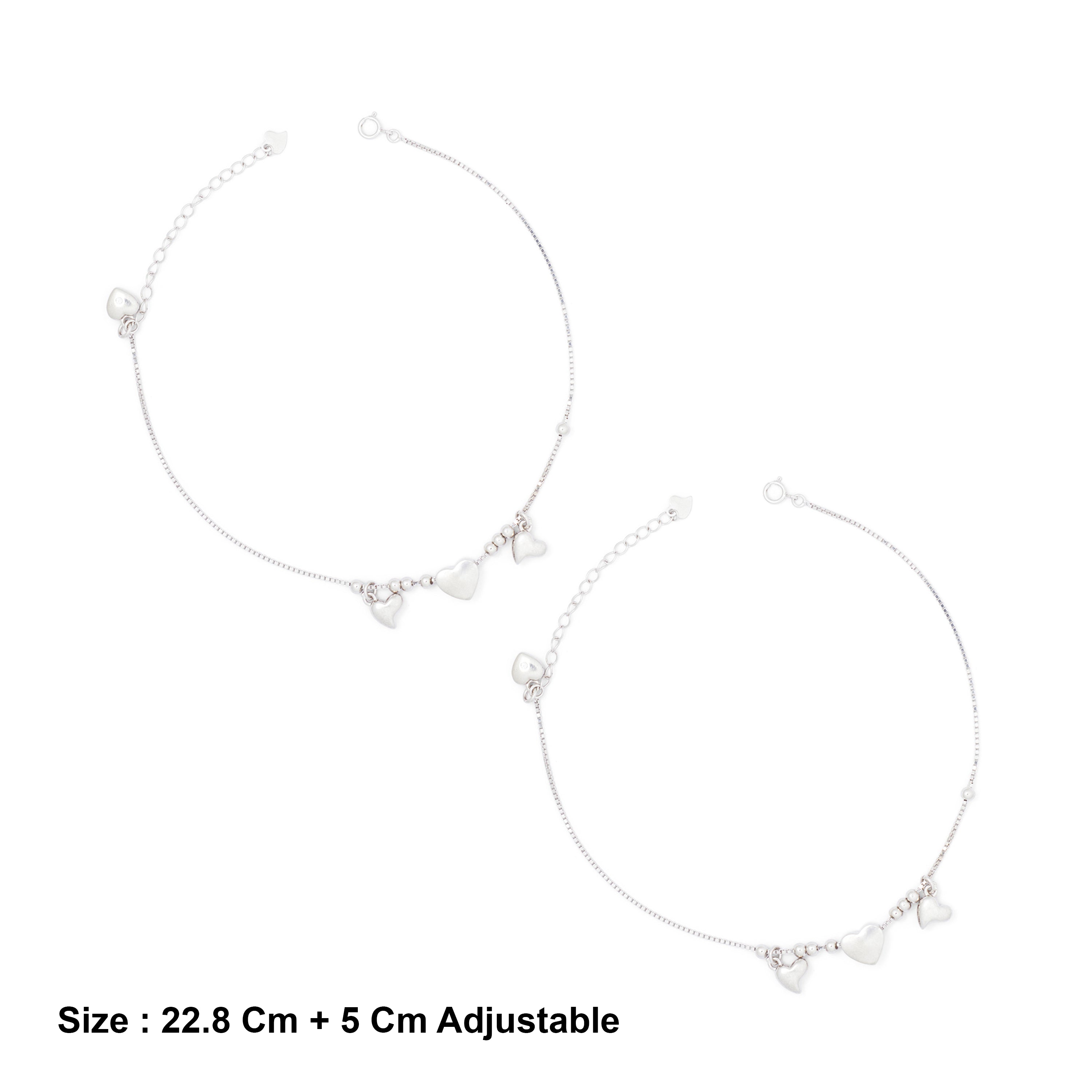 Sterling Silver Triple Heart Charm Anklet Ishna