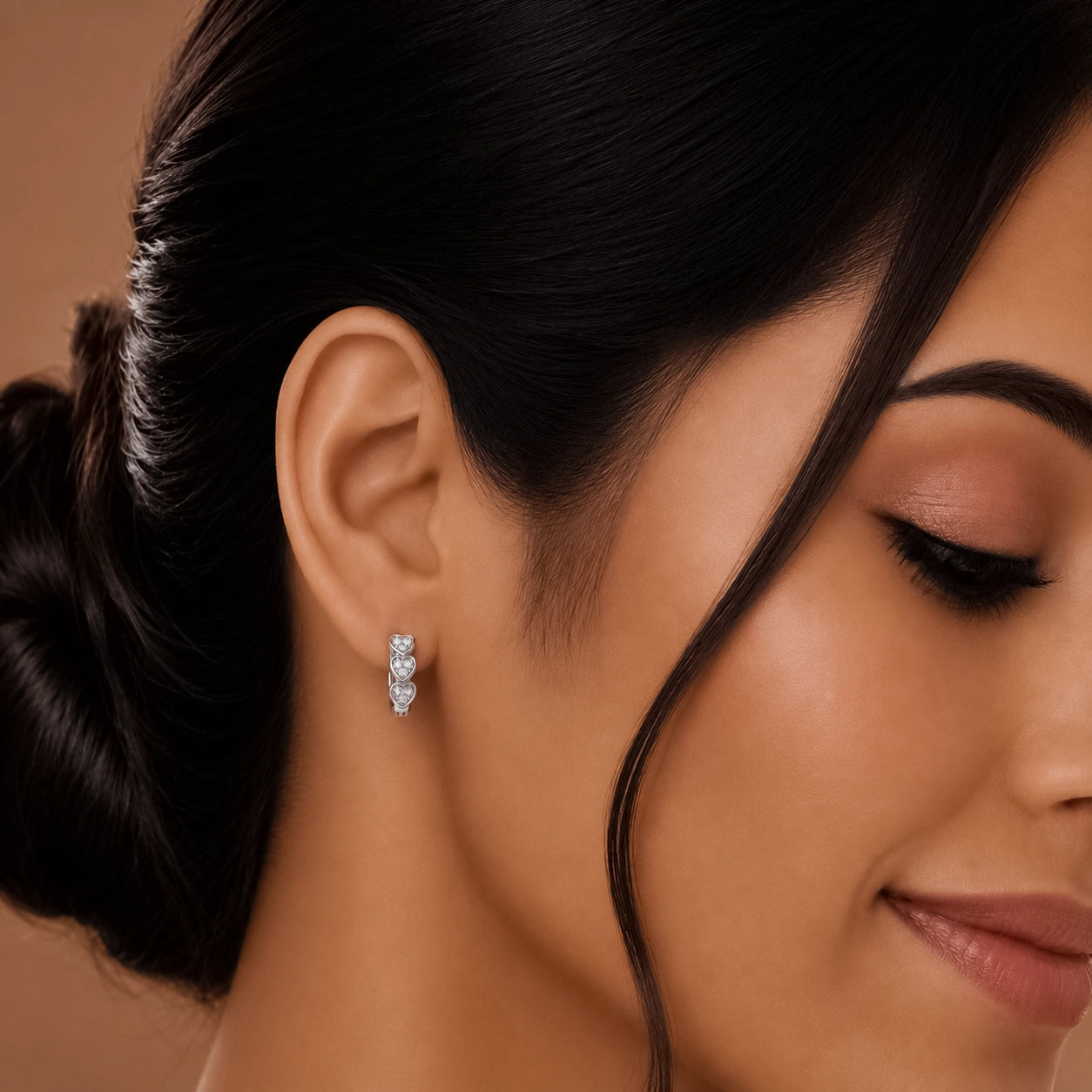 Sterling Silver Triple Heart Hoop Earrings Ishna