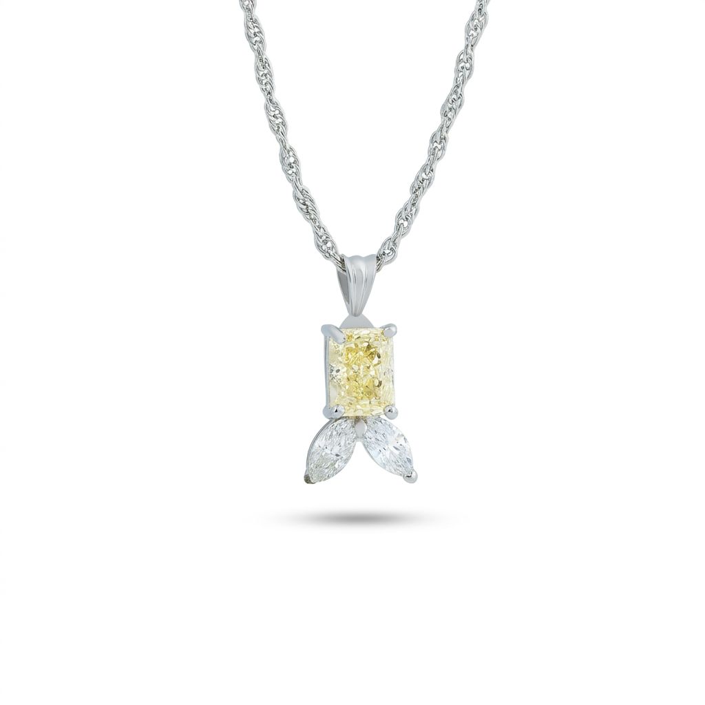 Sterling Silver Yellow Radiant CZ stone Pendant Chain Ishna