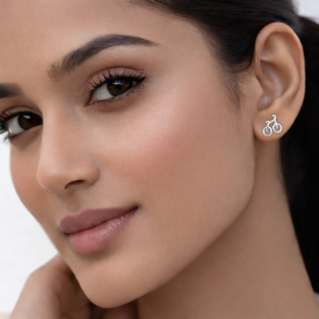 Sterling silver Bicycle Motif Stud Earrings Ishna