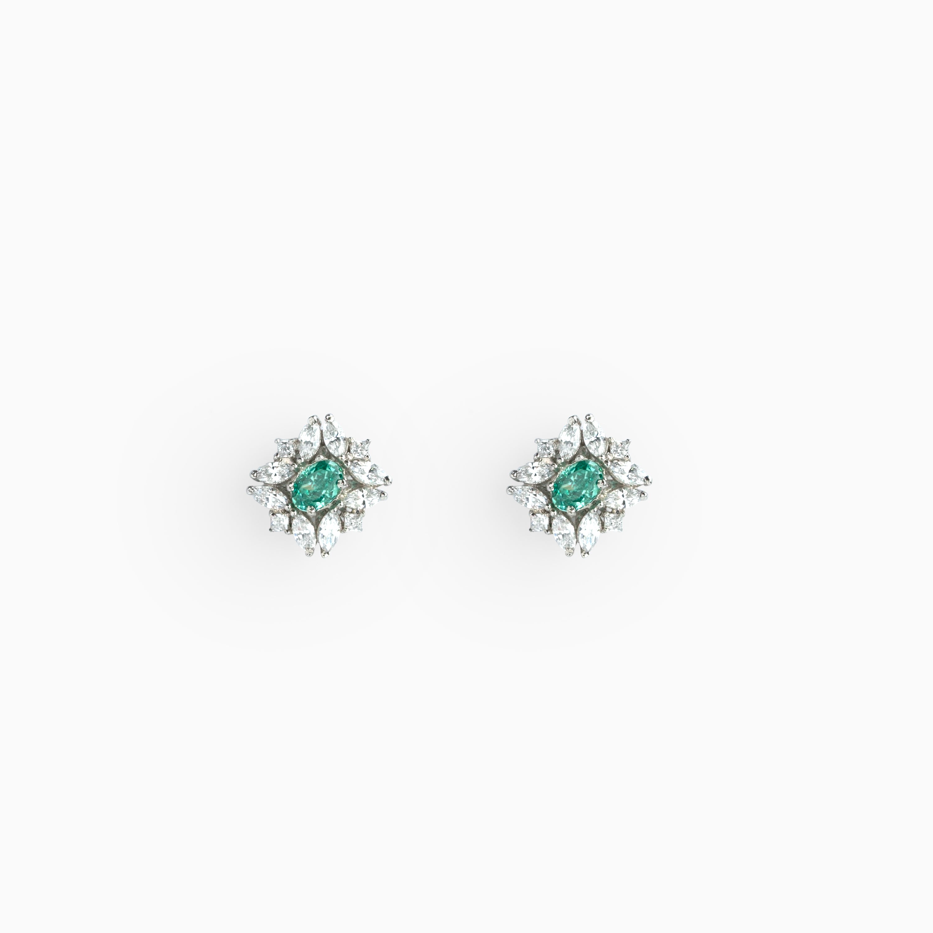 Sterling silver Elegant green CZ center stone stud earrings Ishna