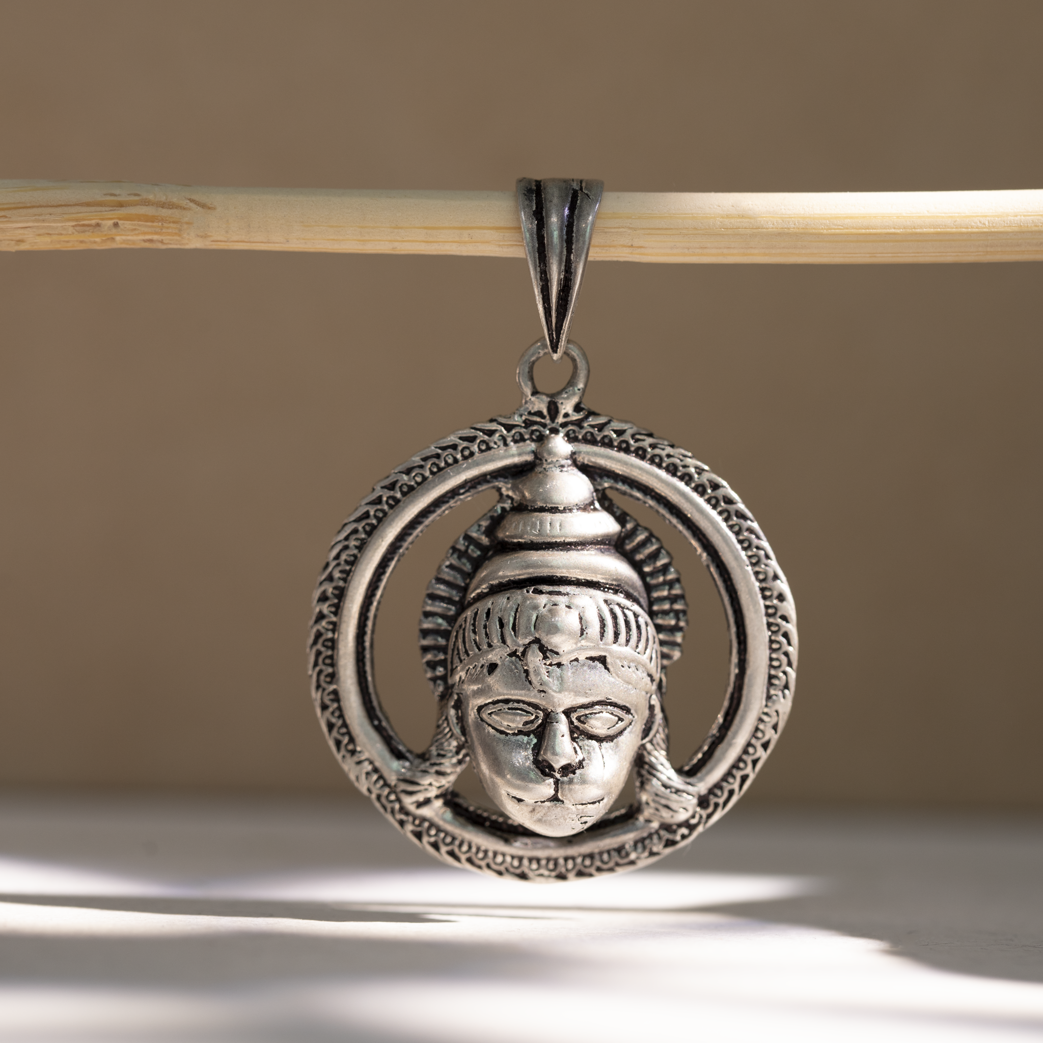 Sterling silver Hanuman face pendant