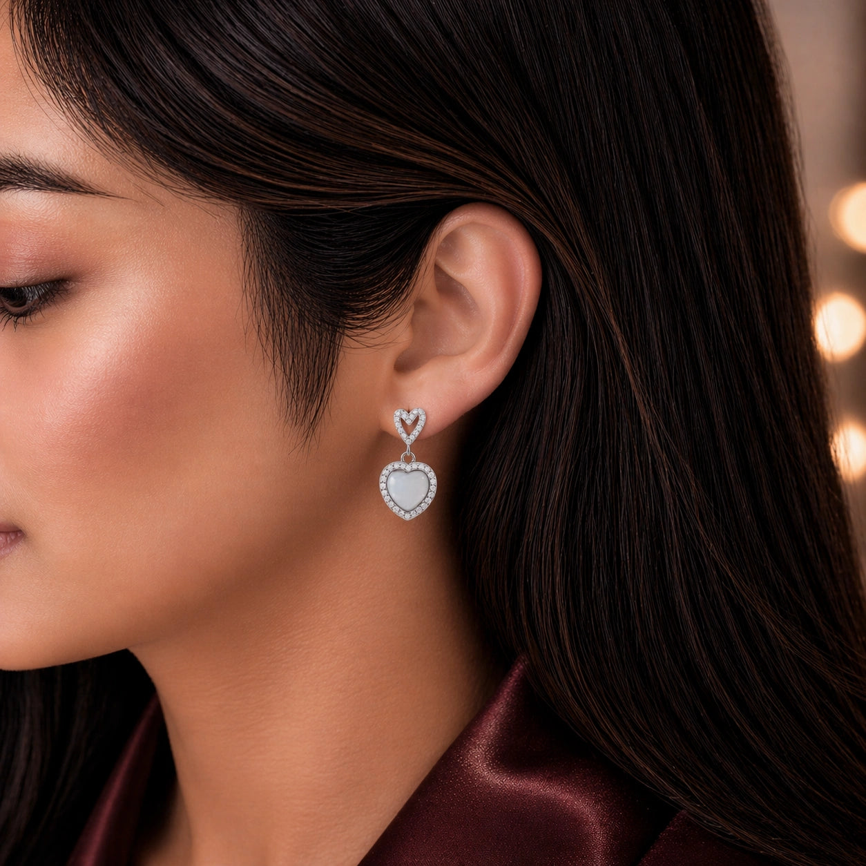 Sterling silver Heart Halo Drop Earrings Ishna