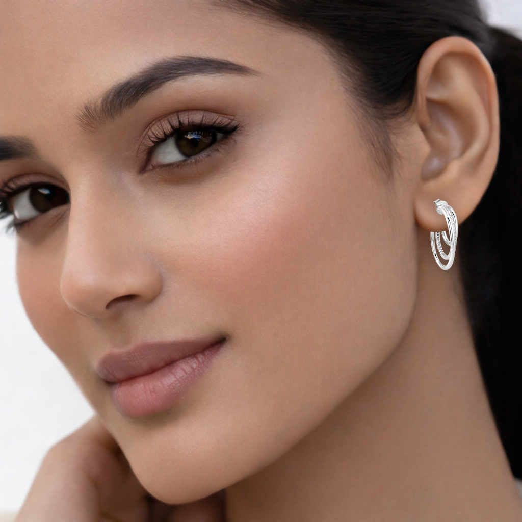Sterling silver Triple Hoop Earrings Ishna