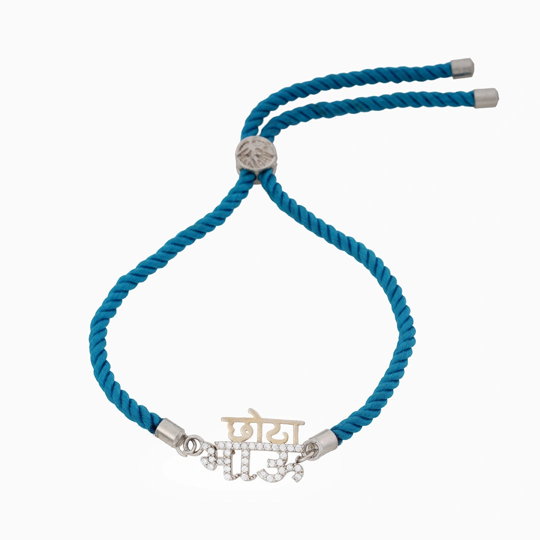 Sterling silver blue thread bhai rakhi Ishna