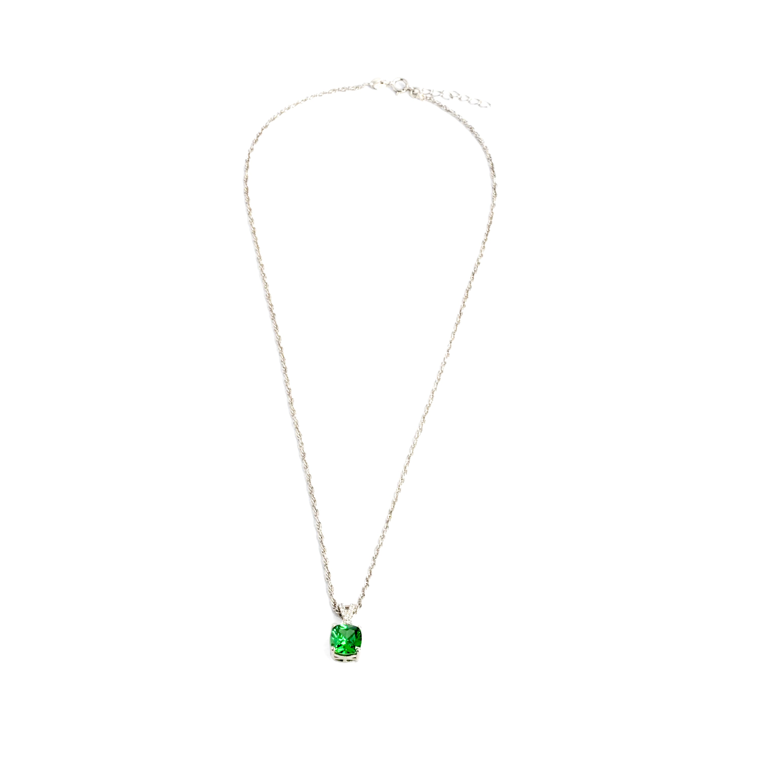 Sterling silver chain with green stone pendant Ishna