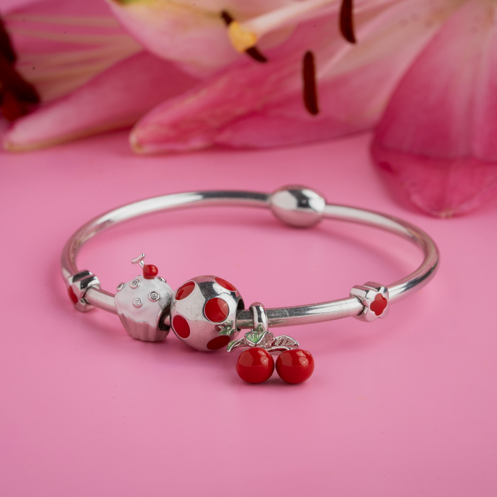 Sterling silver charm Kada bangle