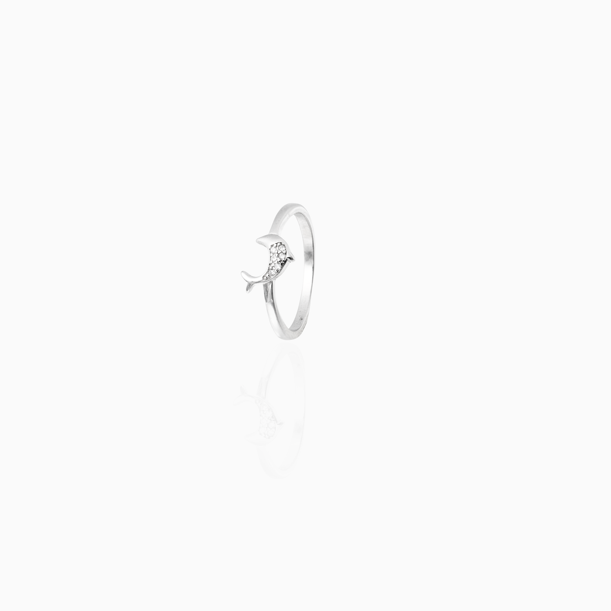Sterling silver dolphin ring with cubic zirconia