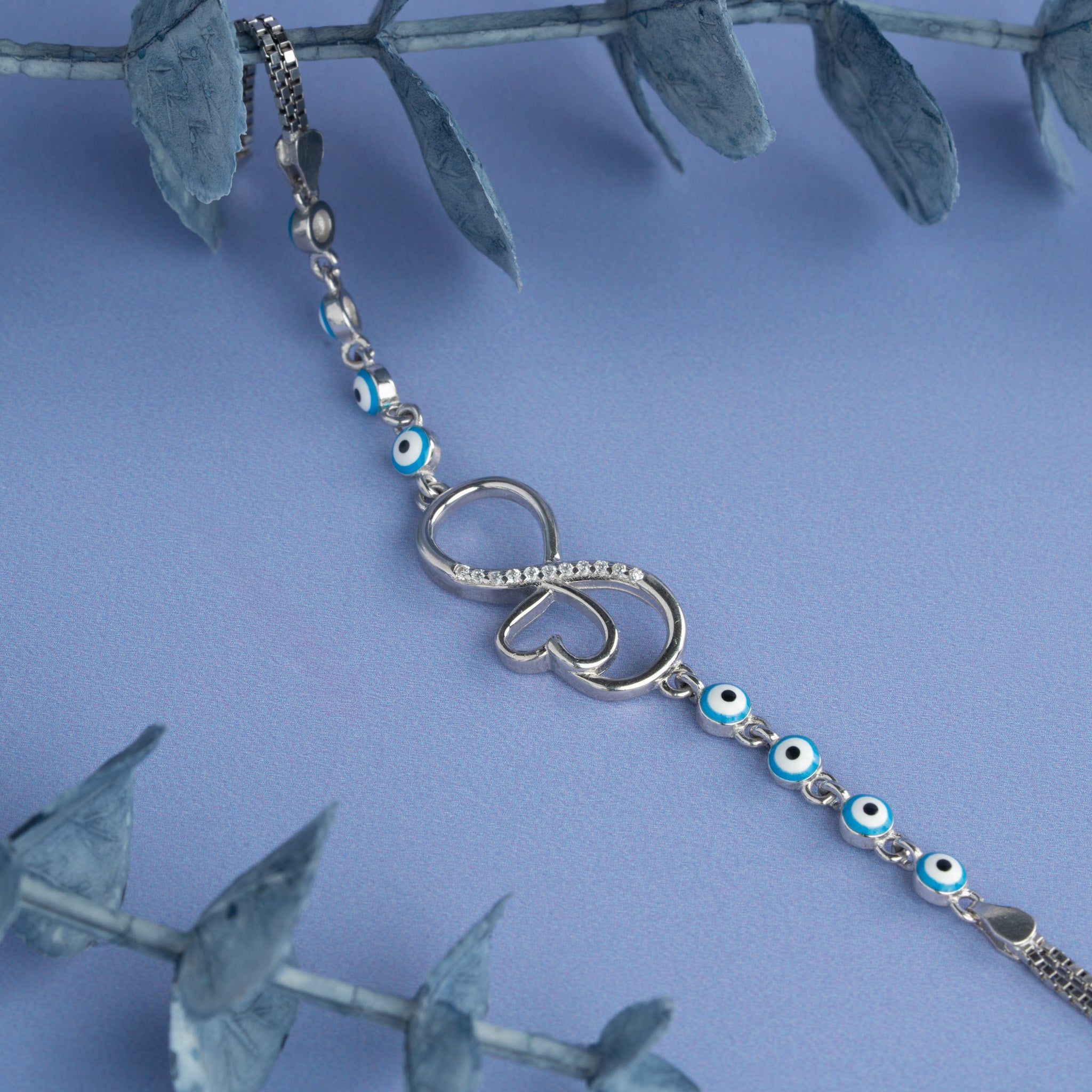 Sterling silver evil eye charm bracelet