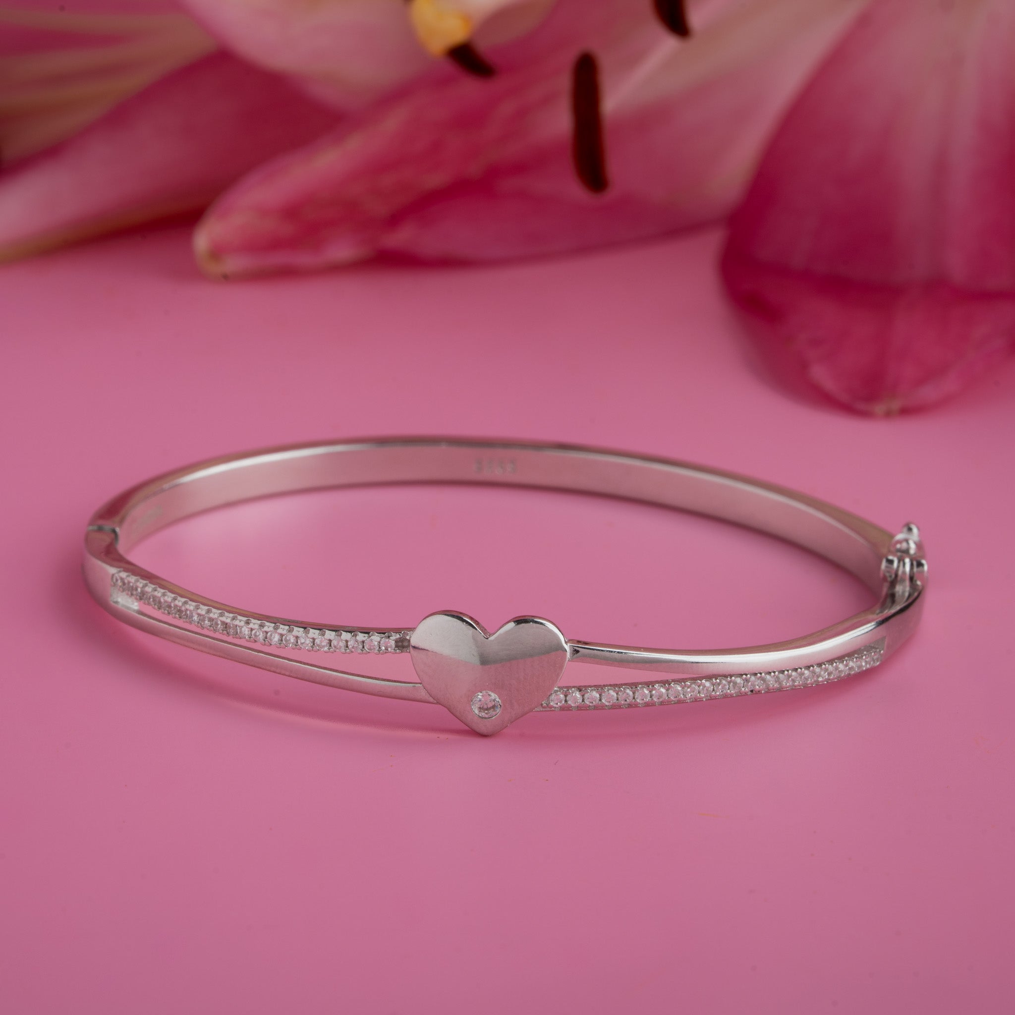 Sterling silver heart Kada bangle