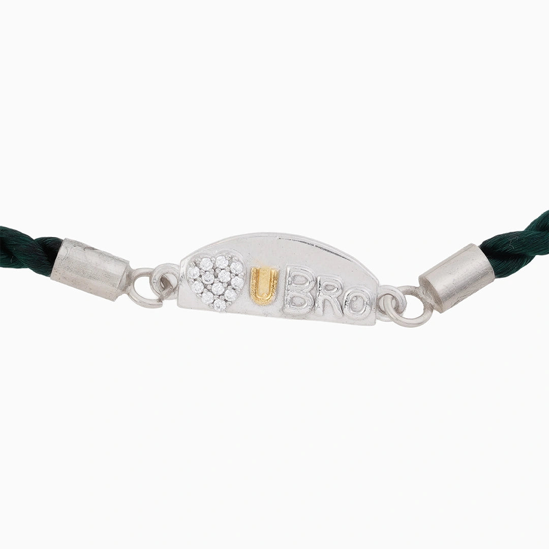 Sterling silver love you bro black thread rakhi Ishna