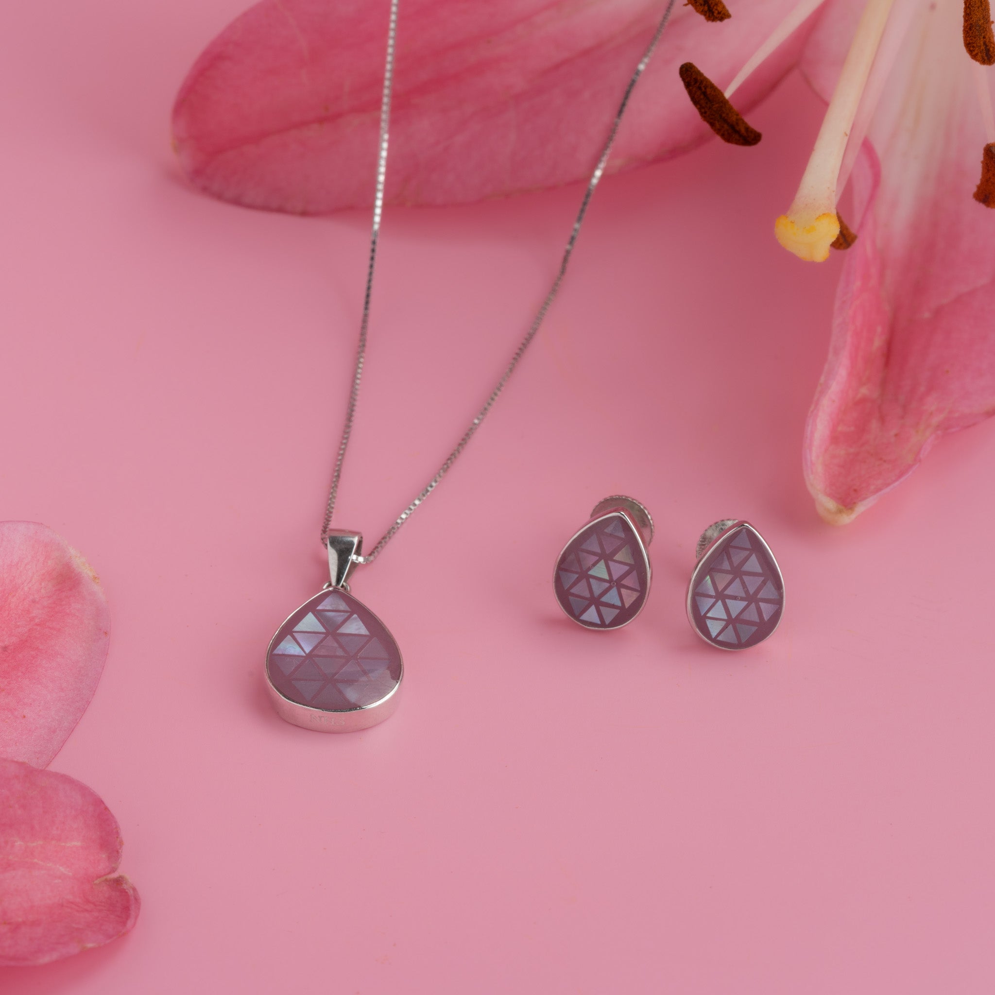 アクセサリー Grape Earhoop & Pendant 925 Silver Set シルバー ペア ネックレス SPD7032DM-7033DM｜THE KISS（ザ・キッス