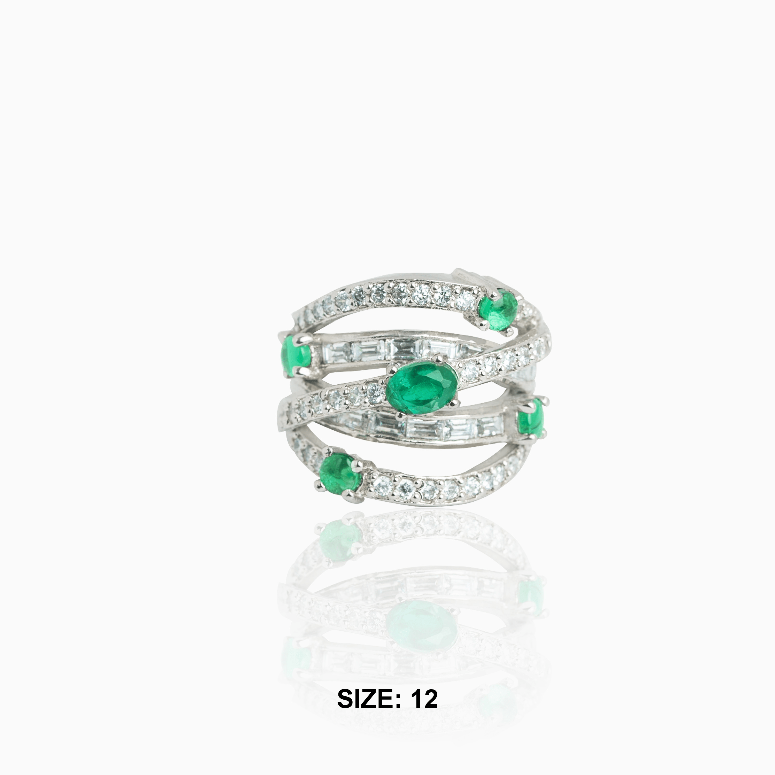 Sterling silver ring with green stones