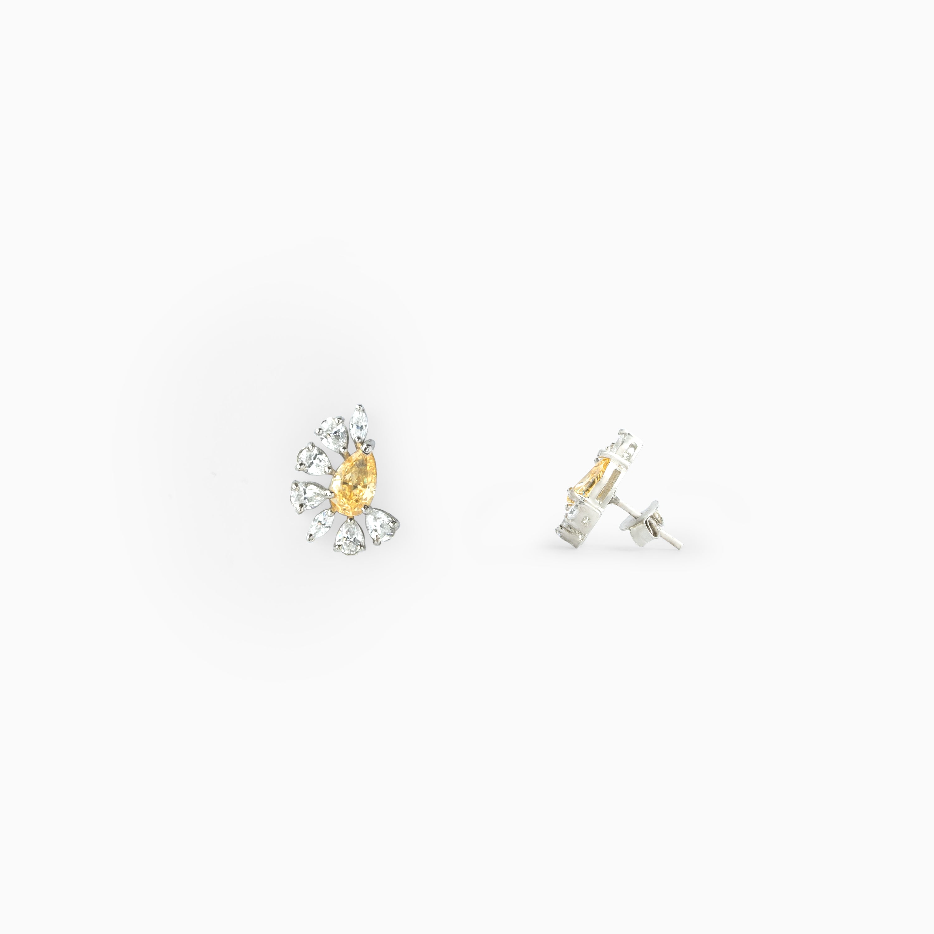 Sterling silver yellow CZ stone floral stud earrings Ishna