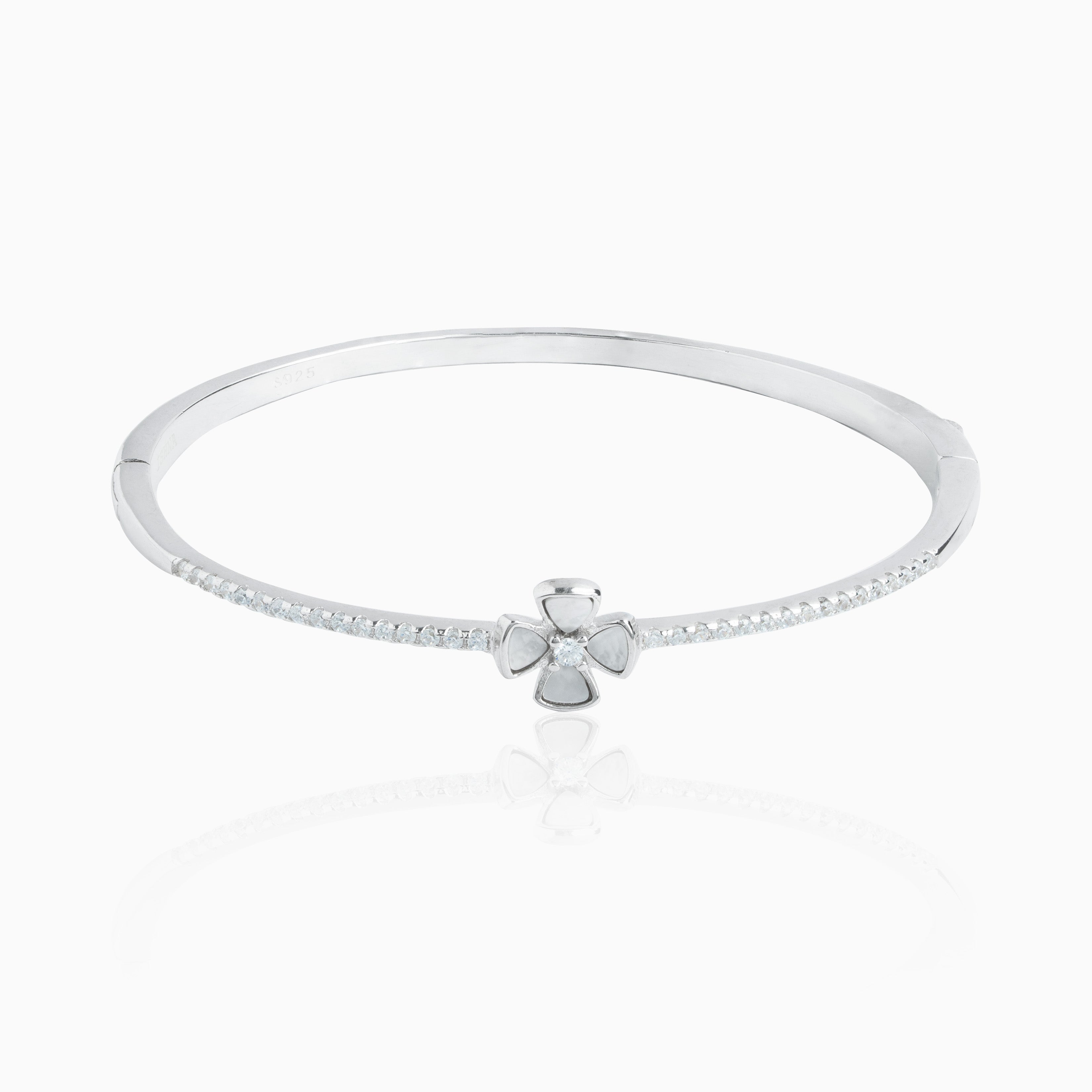 Stylish silver kada bracelet with clover motif