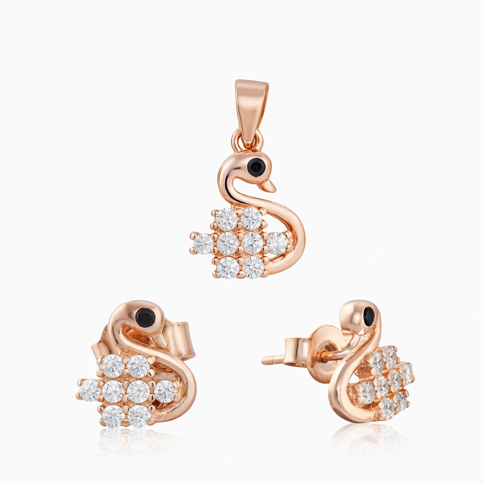 Swan Pendant & Stud Earrings Ishna