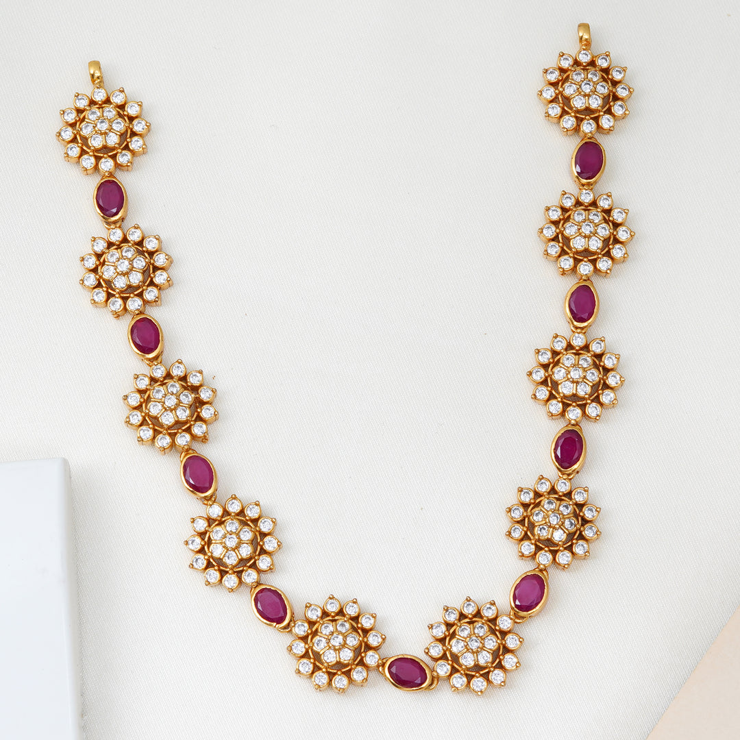 Swarovski floral necklace with ruby stones and 24K gold plating