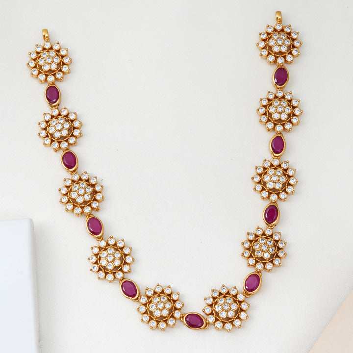 Swarovski floral necklace with ruby stones and 24K gold plating