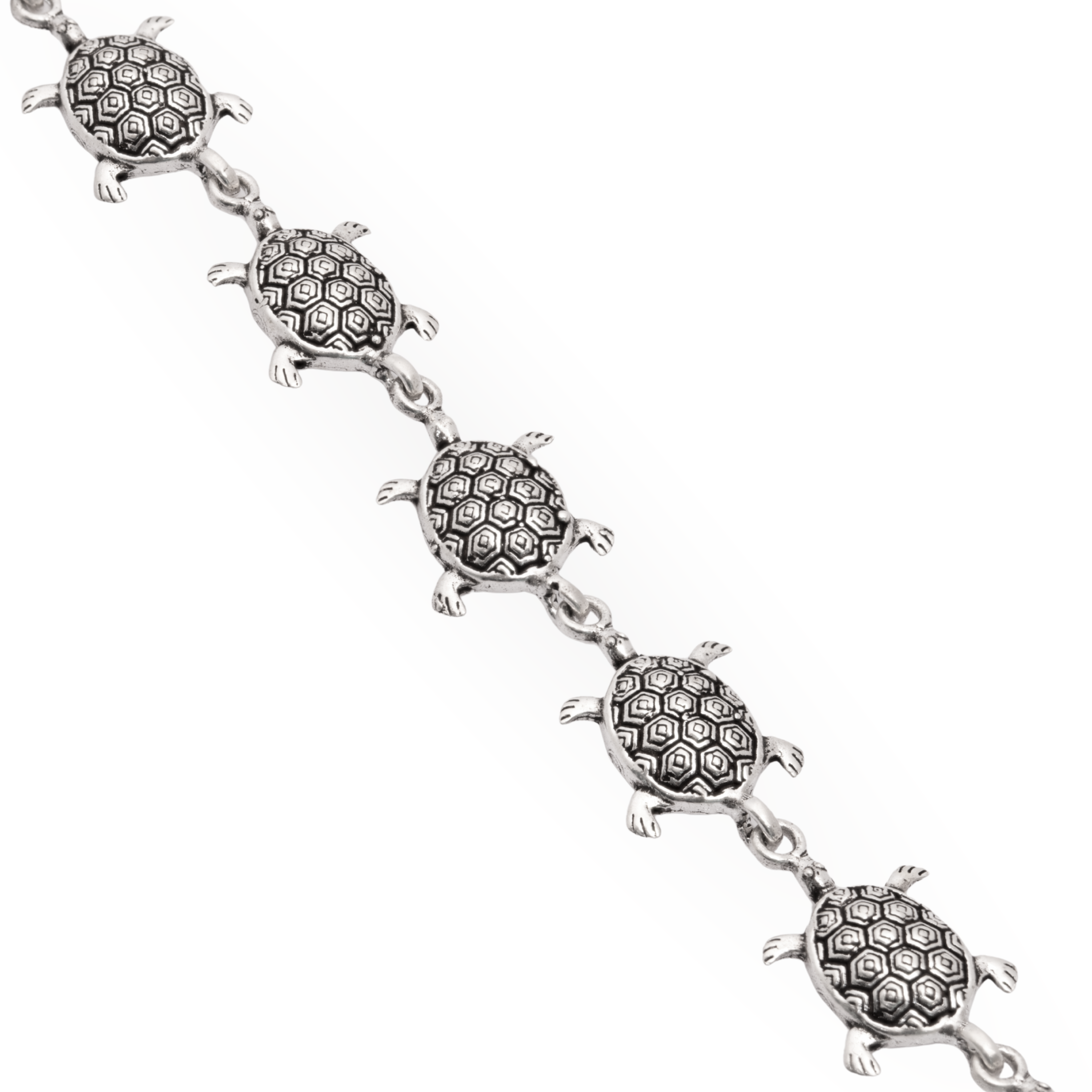 Symbolic turtle motif silver bracelet