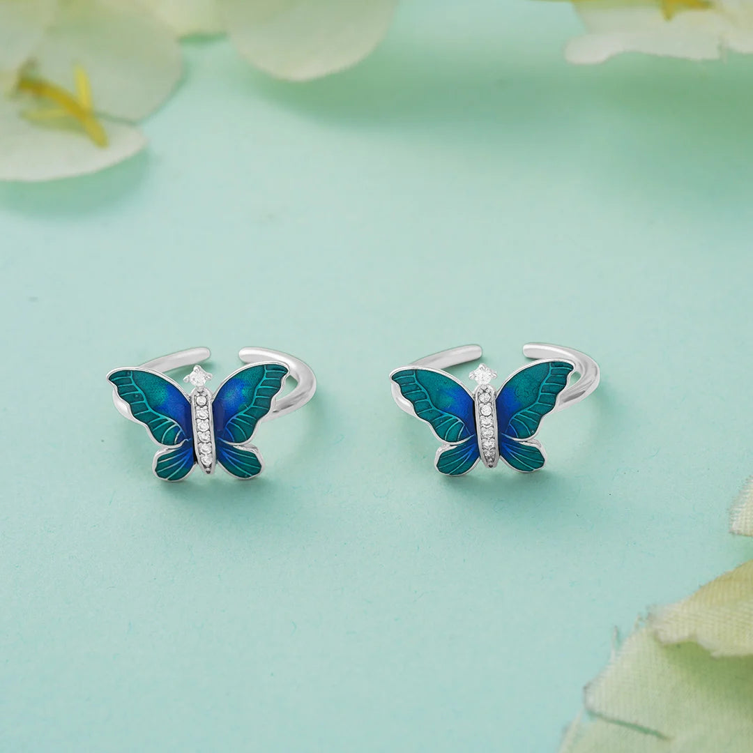 Teal butterfly silver metti design