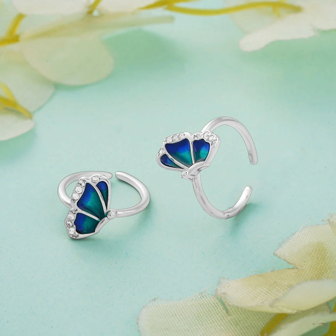 Teal floral enamel silver metti for women