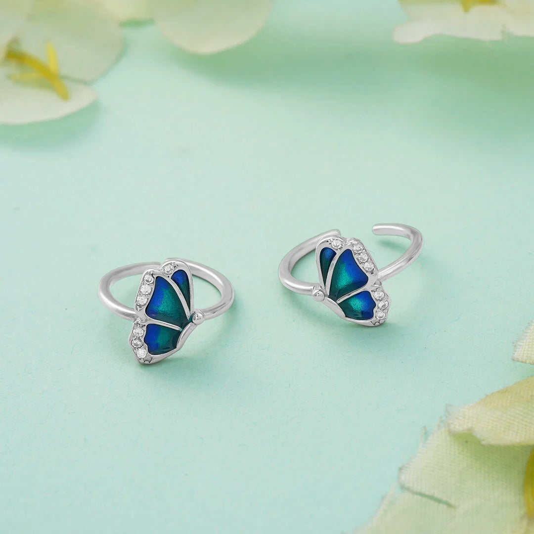 Teal floral enamel sterling silver metti for women