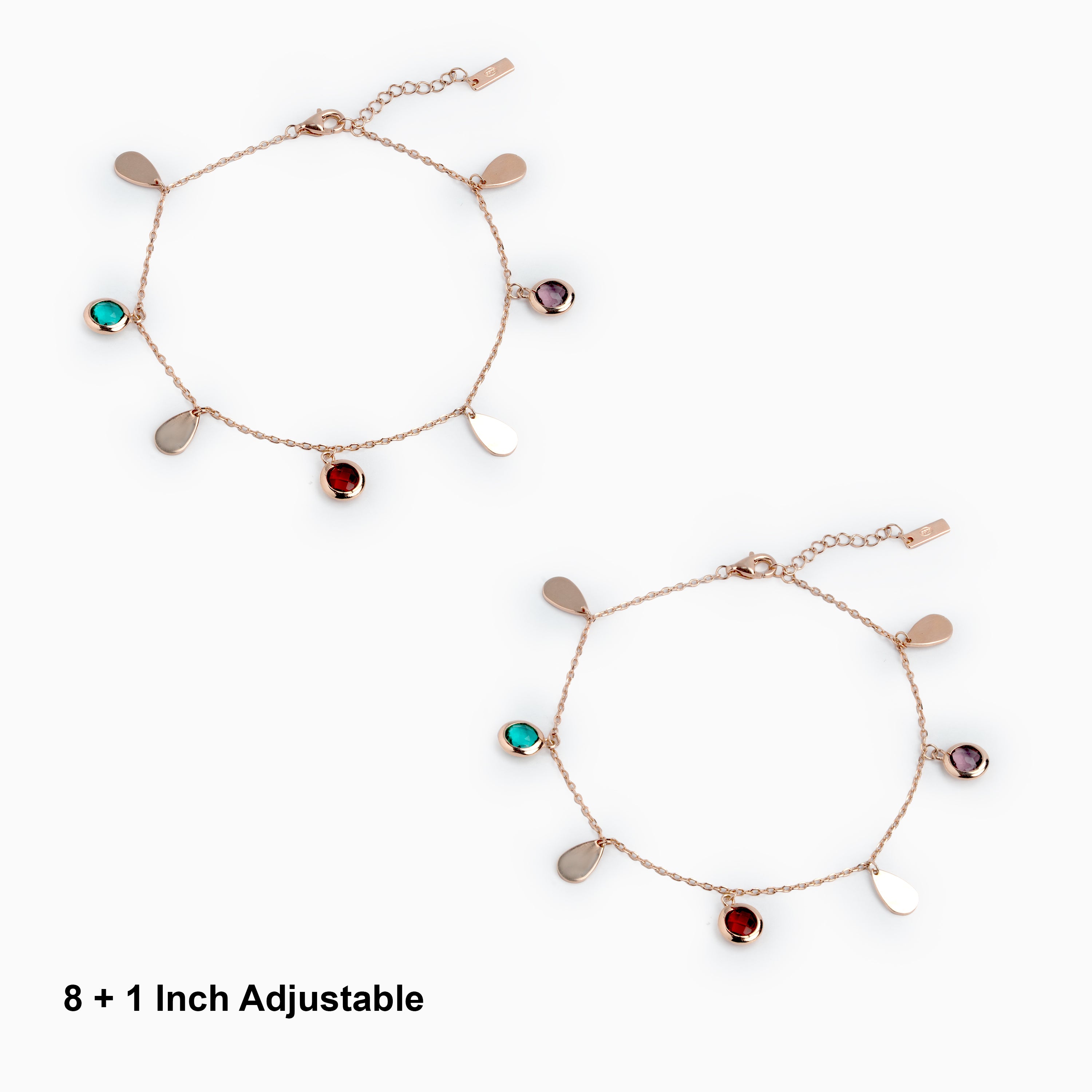 Teardrop Charm Anklet in Rose Gold Silver Ishna