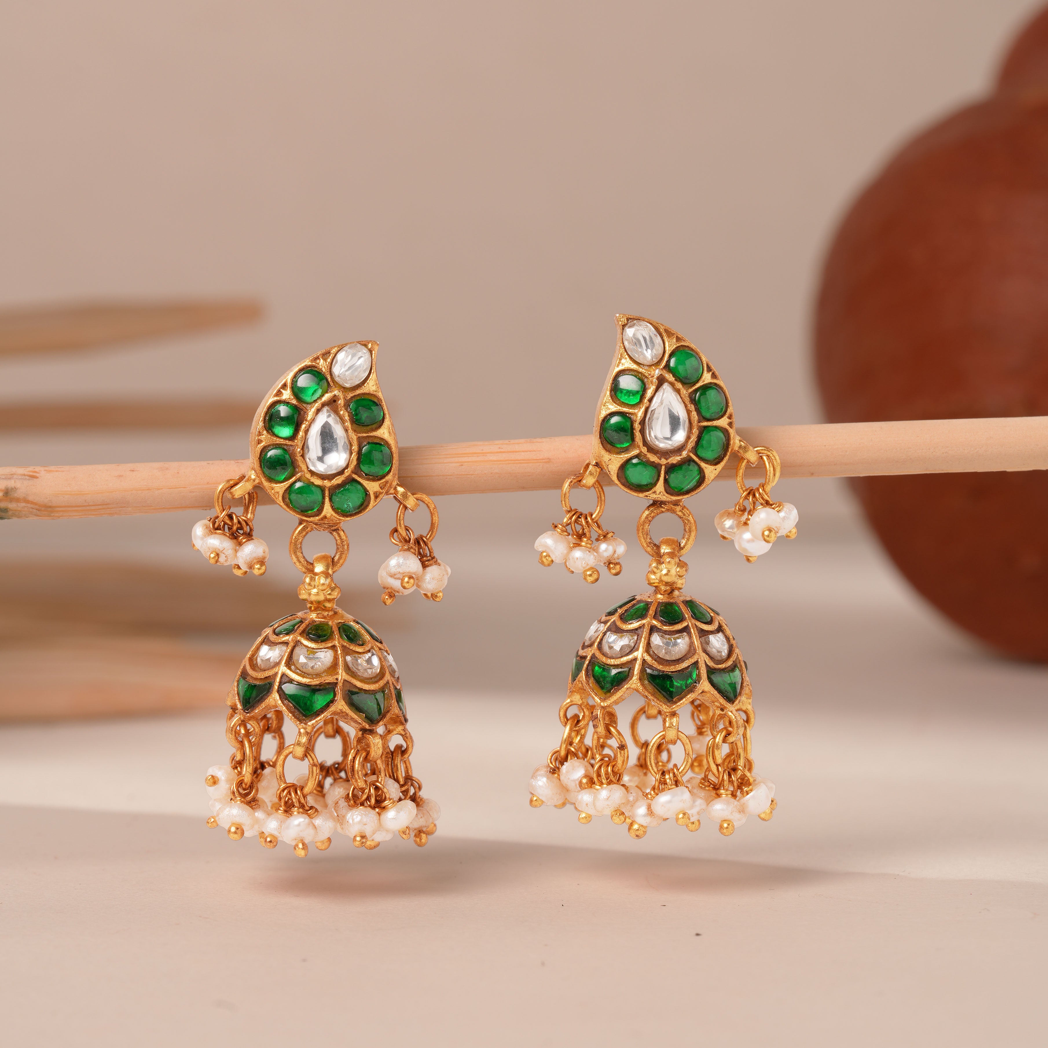 Teardrop Motif Kundan Jhumka Earrings Ishna