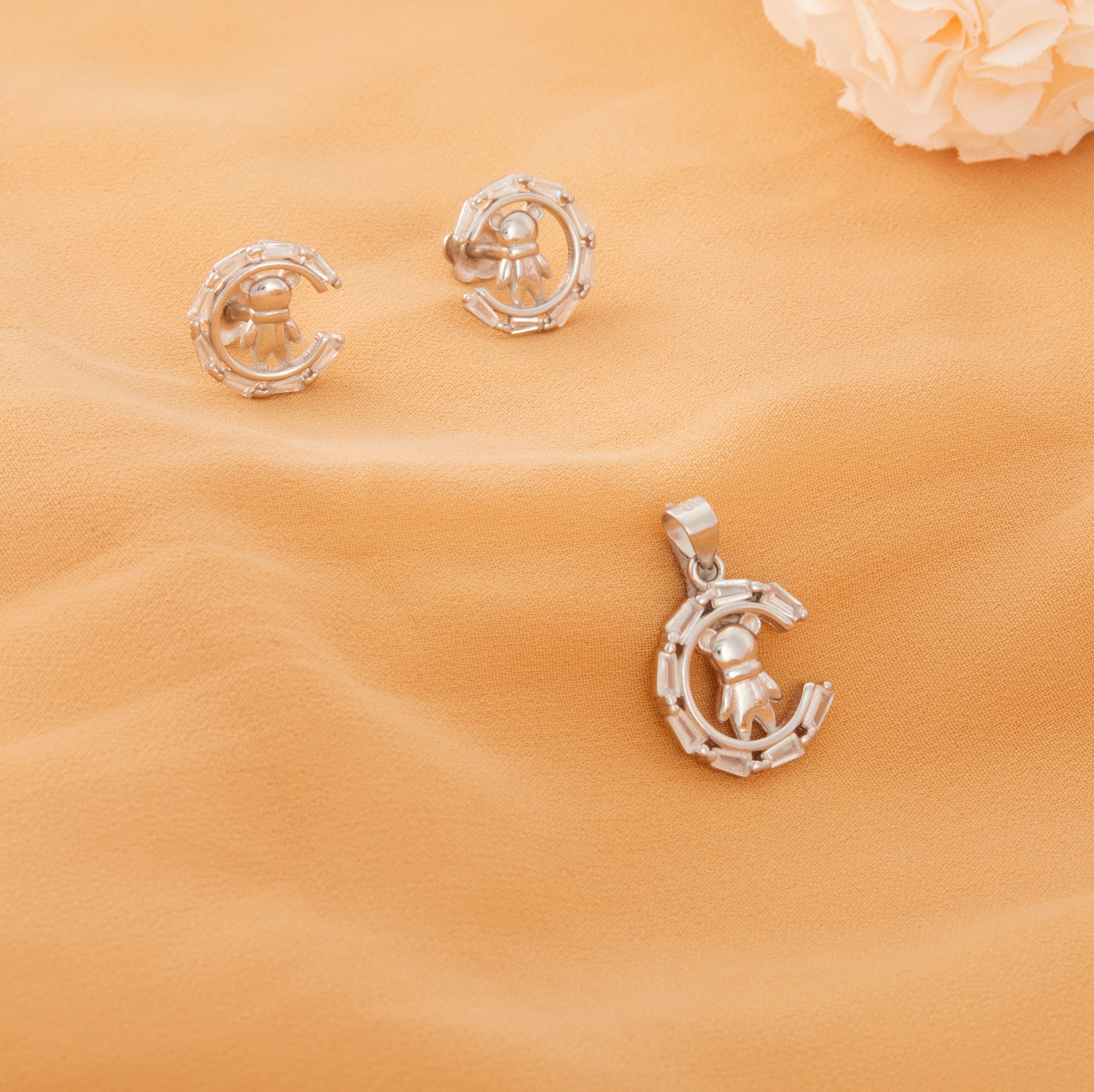 Teddy Bear Motif Pendant & Earrings Ishna