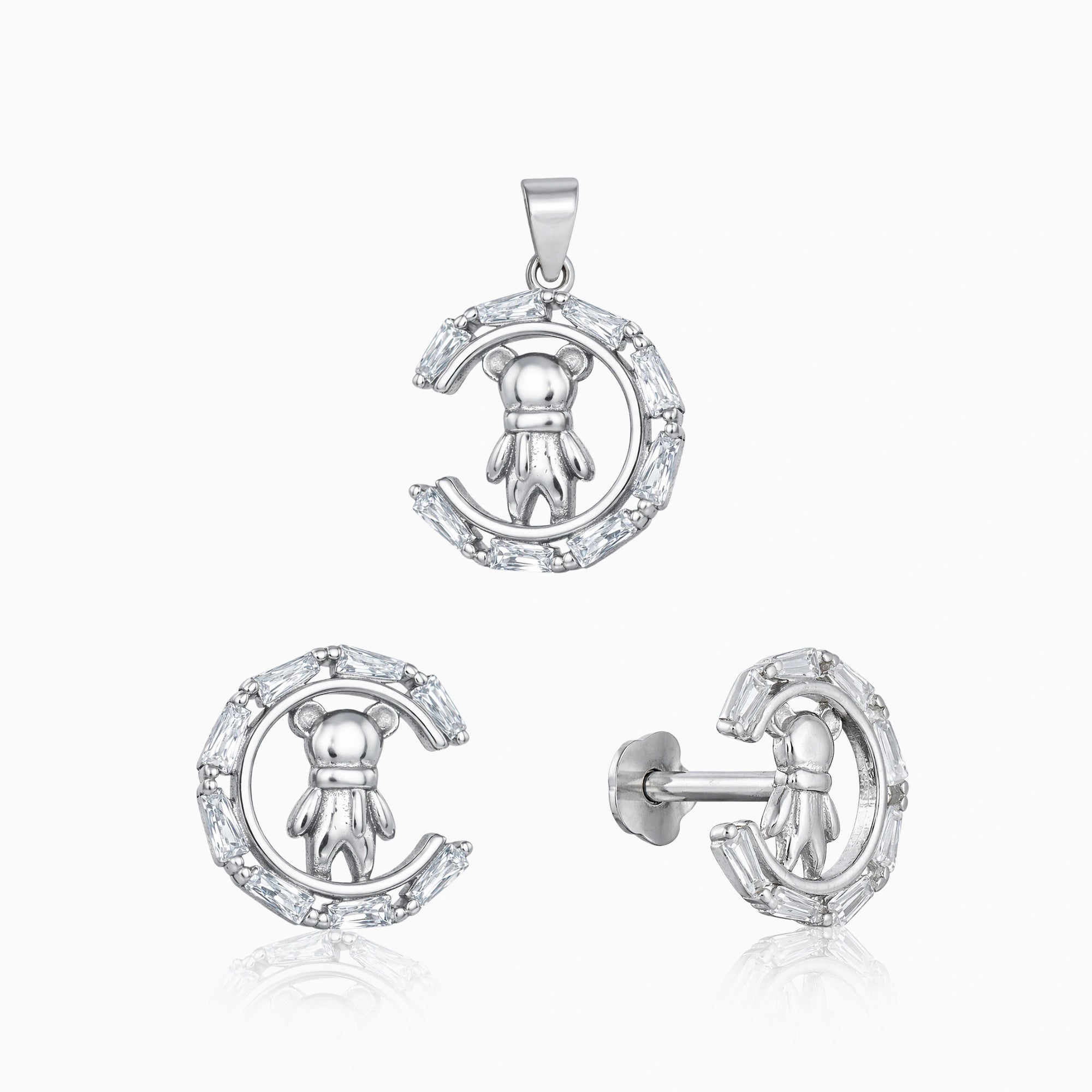 Teddy Bear Motif Pendant & Stud Earrings Ishna